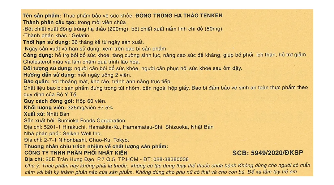Đông Trùng Hạ Thảo Tenken hộp 60 viên 5