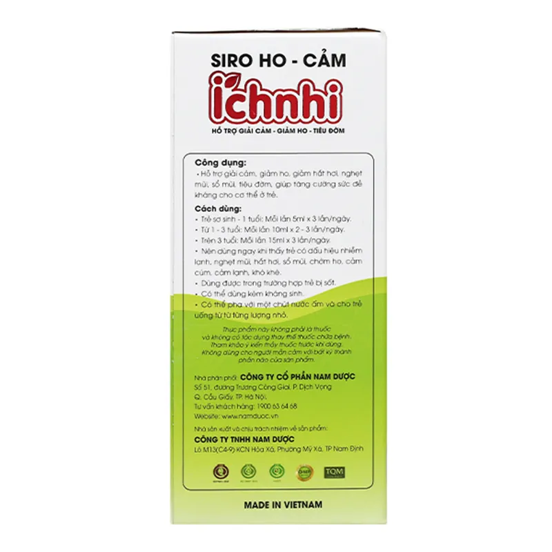 Thực phẩm bảo vệ sức khoẻ: Siro Ho - cảm Ích Nhi 7