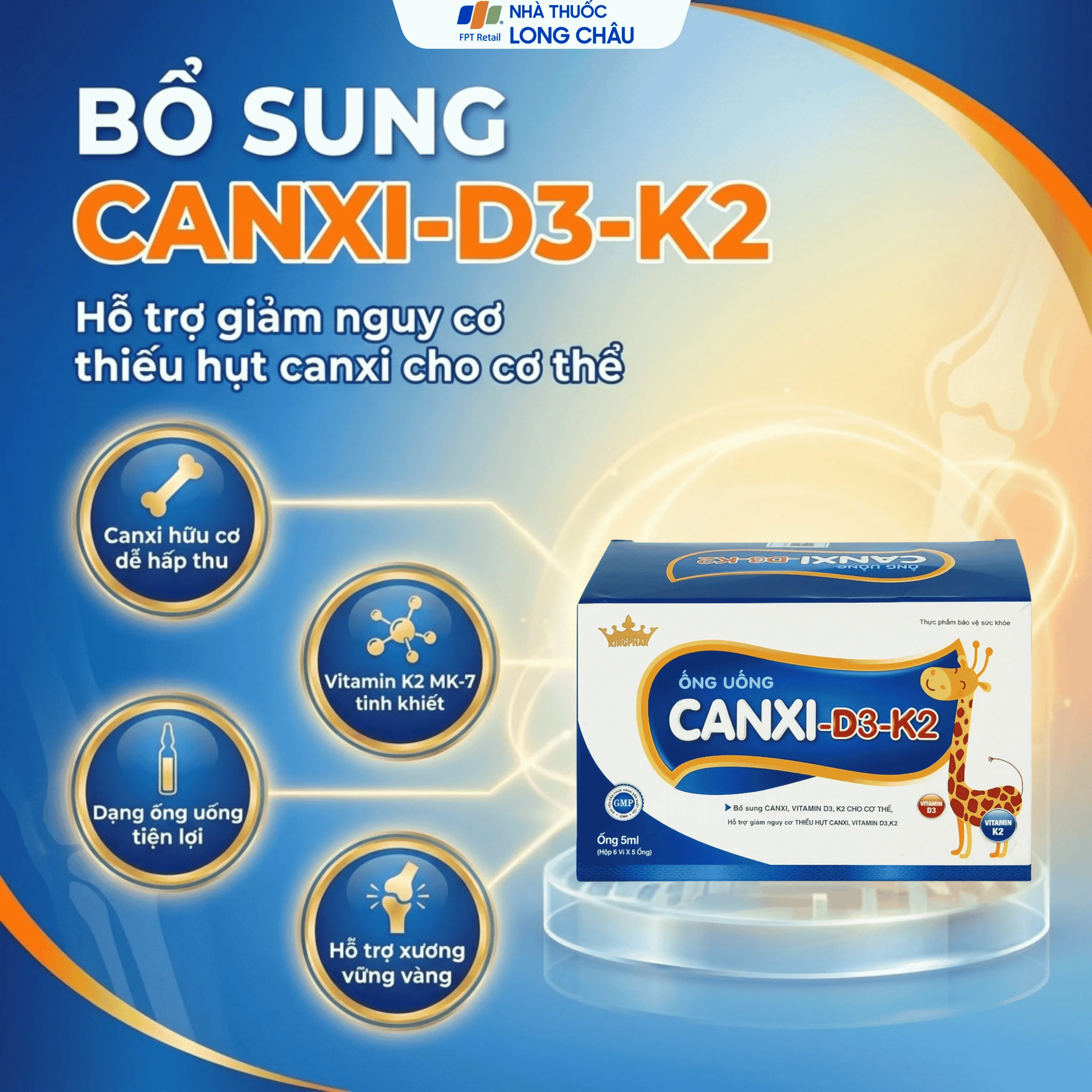 ỐNG UỐNG CANXI-D3-K2 KINGPHAR 6X5 ỐNG 2