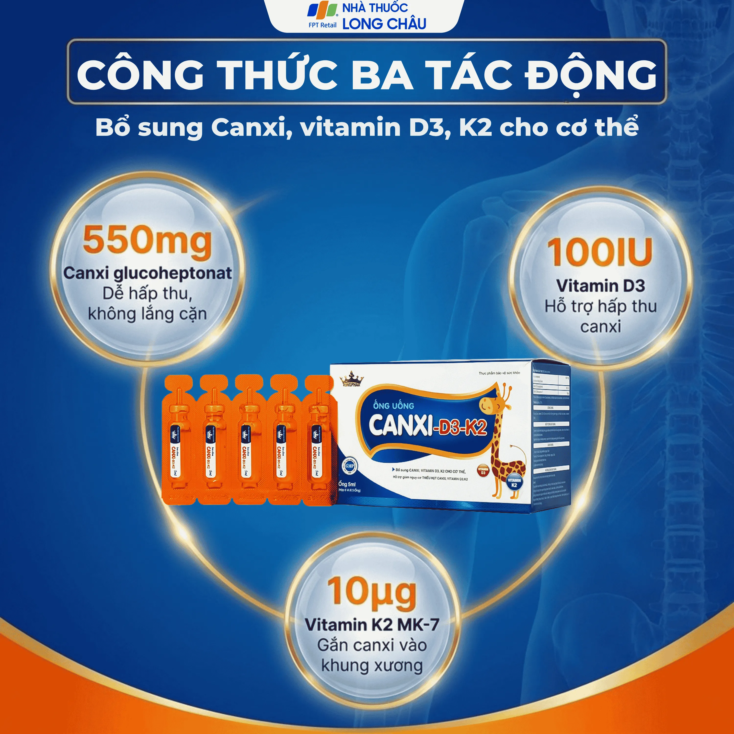 ỐNG UỐNG CANXI-D3-K2 KINGPHAR 6X5 ỐNG 3