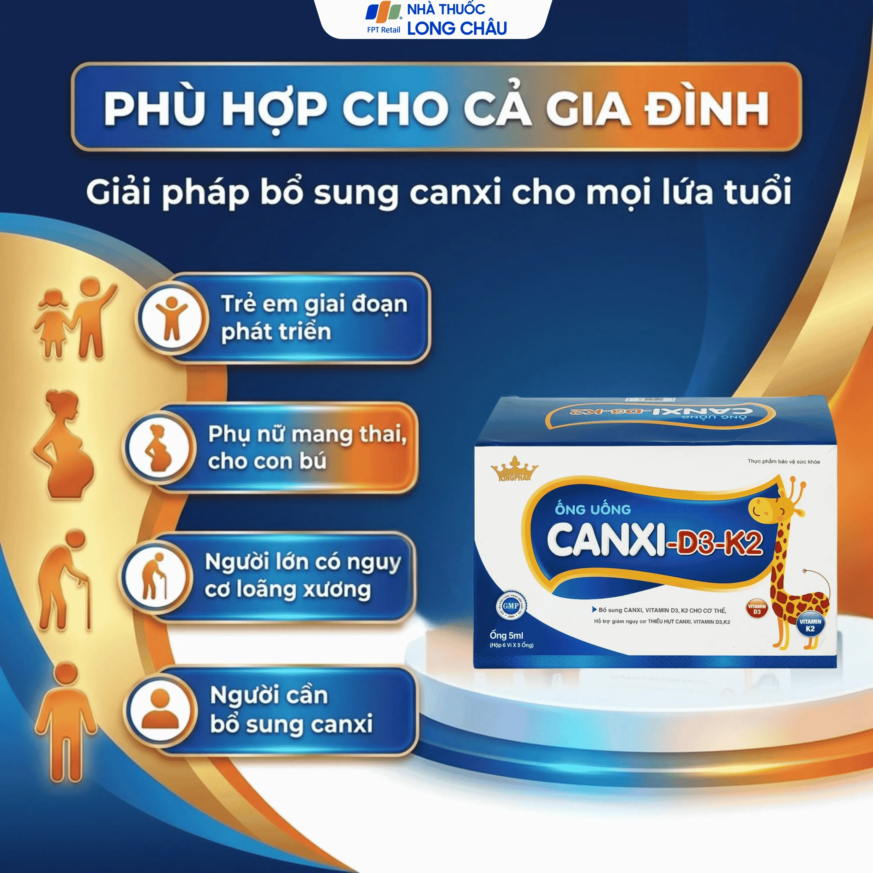 ỐNG UỐNG CANXI-D3-K2 KINGPHAR 6X5 ỐNG 4