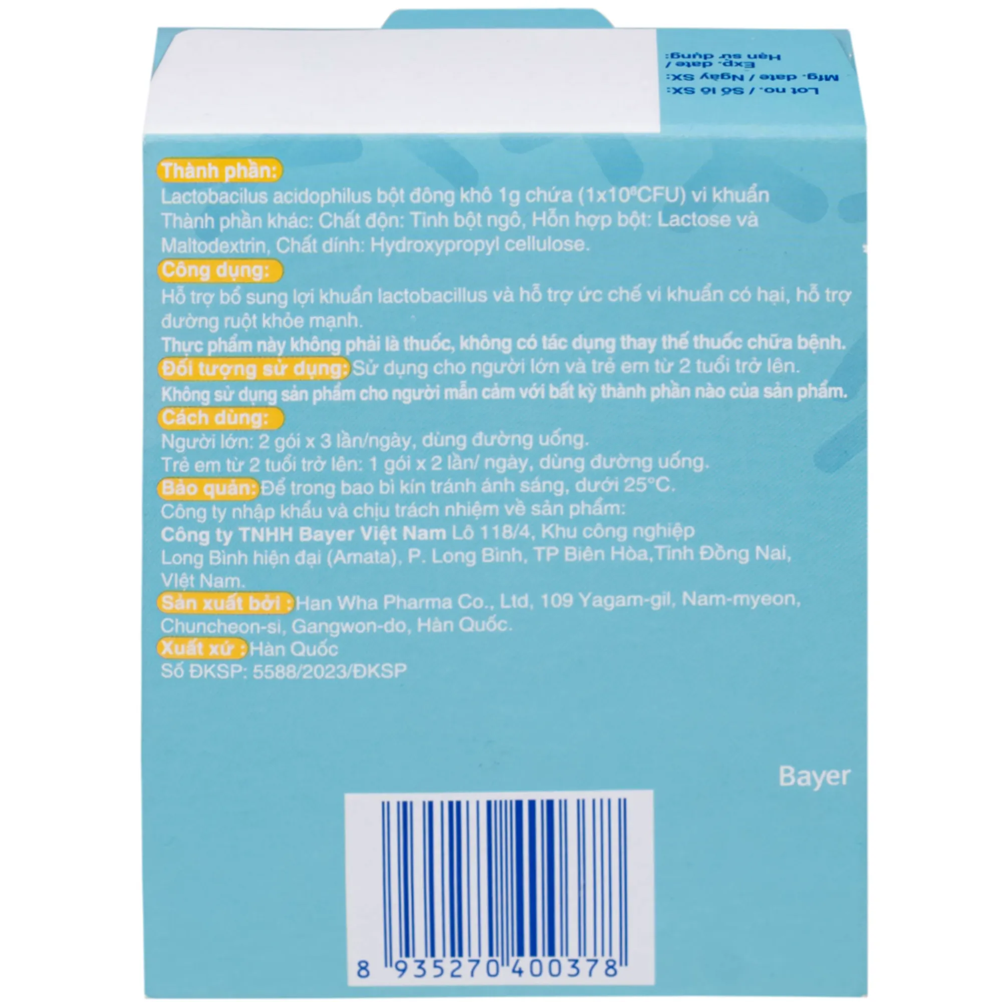 ANTIBIO PRO BAYER 20 GÓI X 1G 3