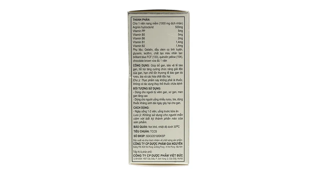 Arginine 500 bổ gan, hỗ trợ bảo vệ tế bào gan hộp 60 viên 4