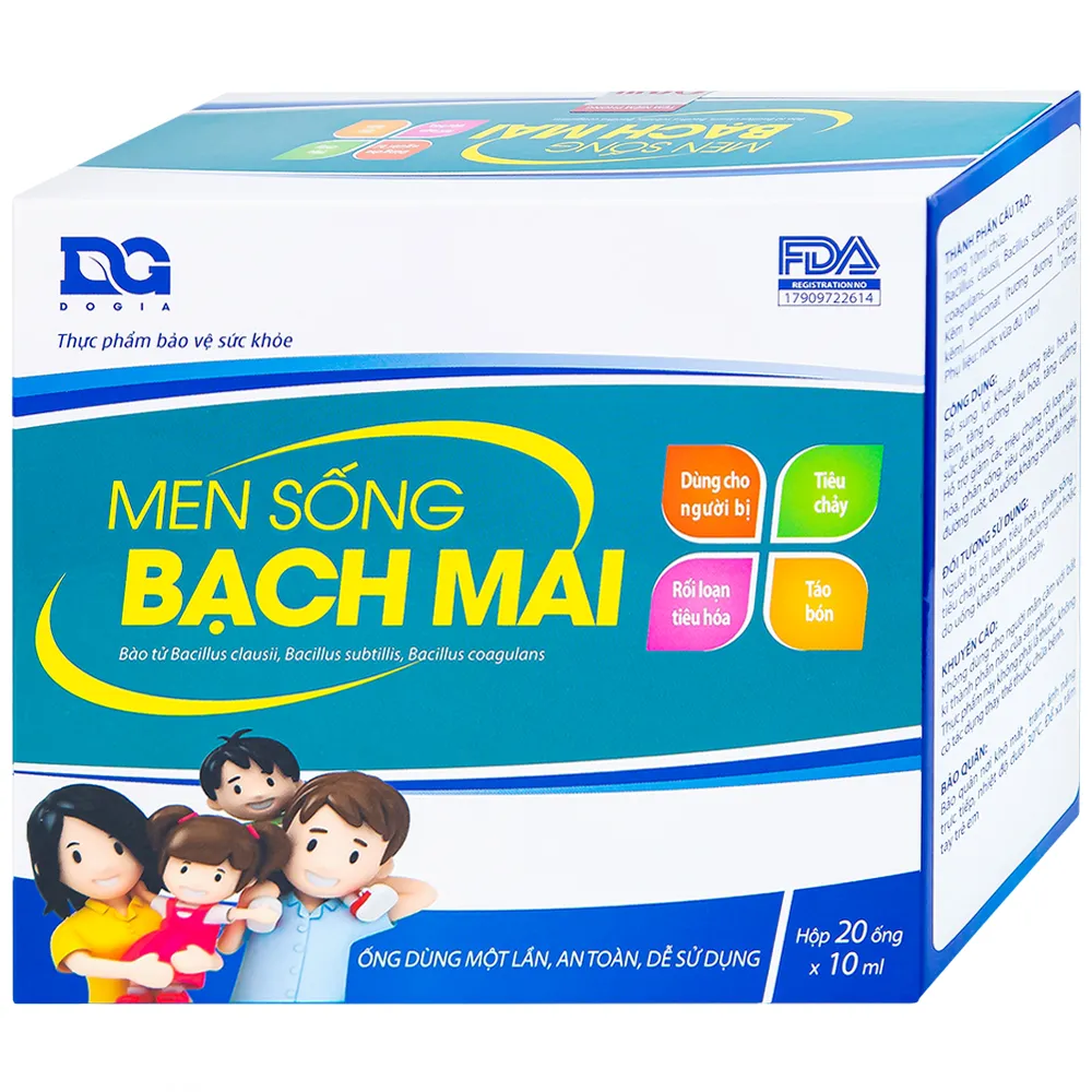 BỔ SUNG LỢI KHUẨN ĐƯỜNG TIÊU HÓA MEN SỐNG BẠCH MAI DG 20 ỐNG X 10ML