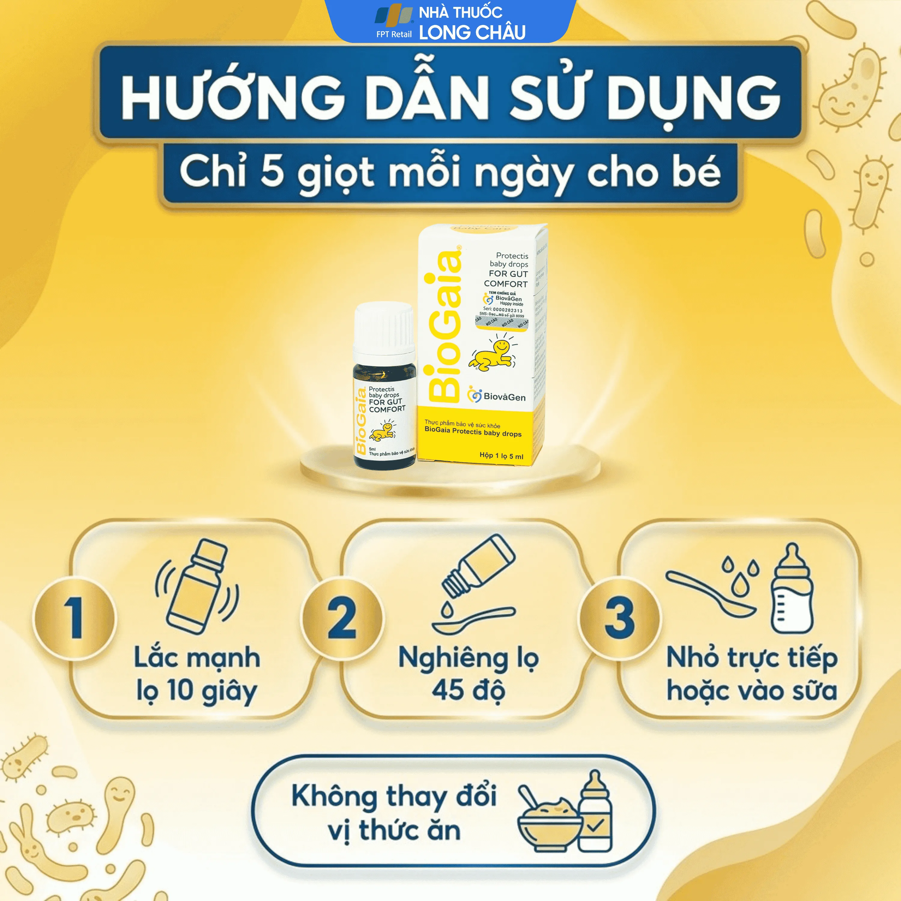 BỔ SUNG LỢI KHUẨN CHO ĐƯỜNG TIÊU HÓA BIOGAIA PROTECTIC BABY DROPS 5ML 5