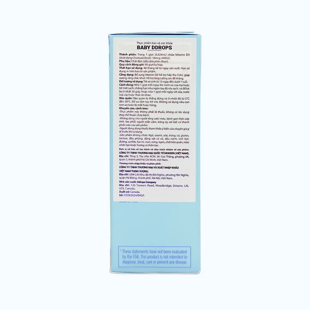 Bổ sung Vitamin D3 Ddrop Baby hỗ trợ hấp thu calci cho trẻ sơ sinh (Chai 2.5ml) 3