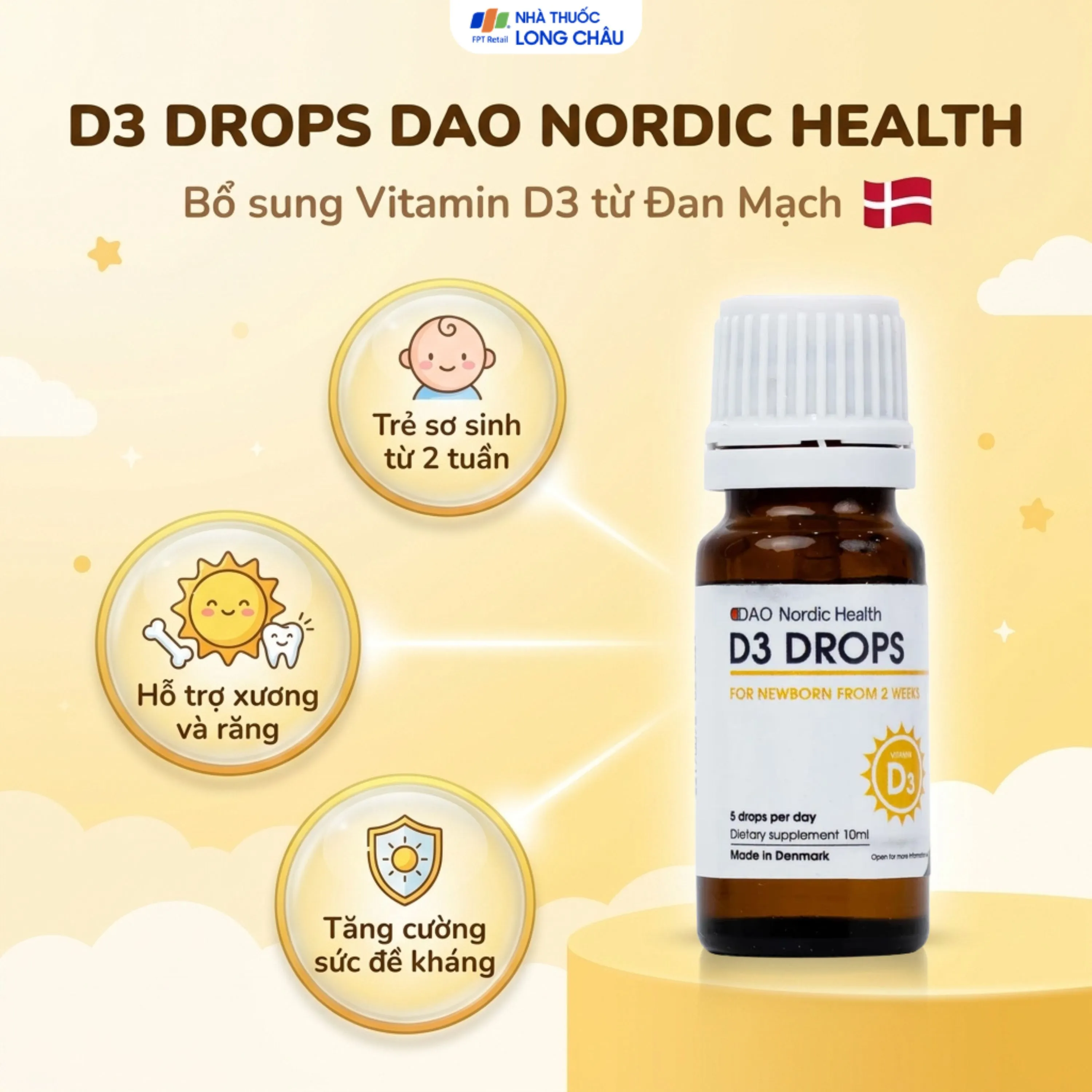 BỔ SUNG VITAMIN D3 HỖ TRỢ XƯƠNG, RĂNG D3 DROPS DAO NORDIC HEALTH 10ML 2