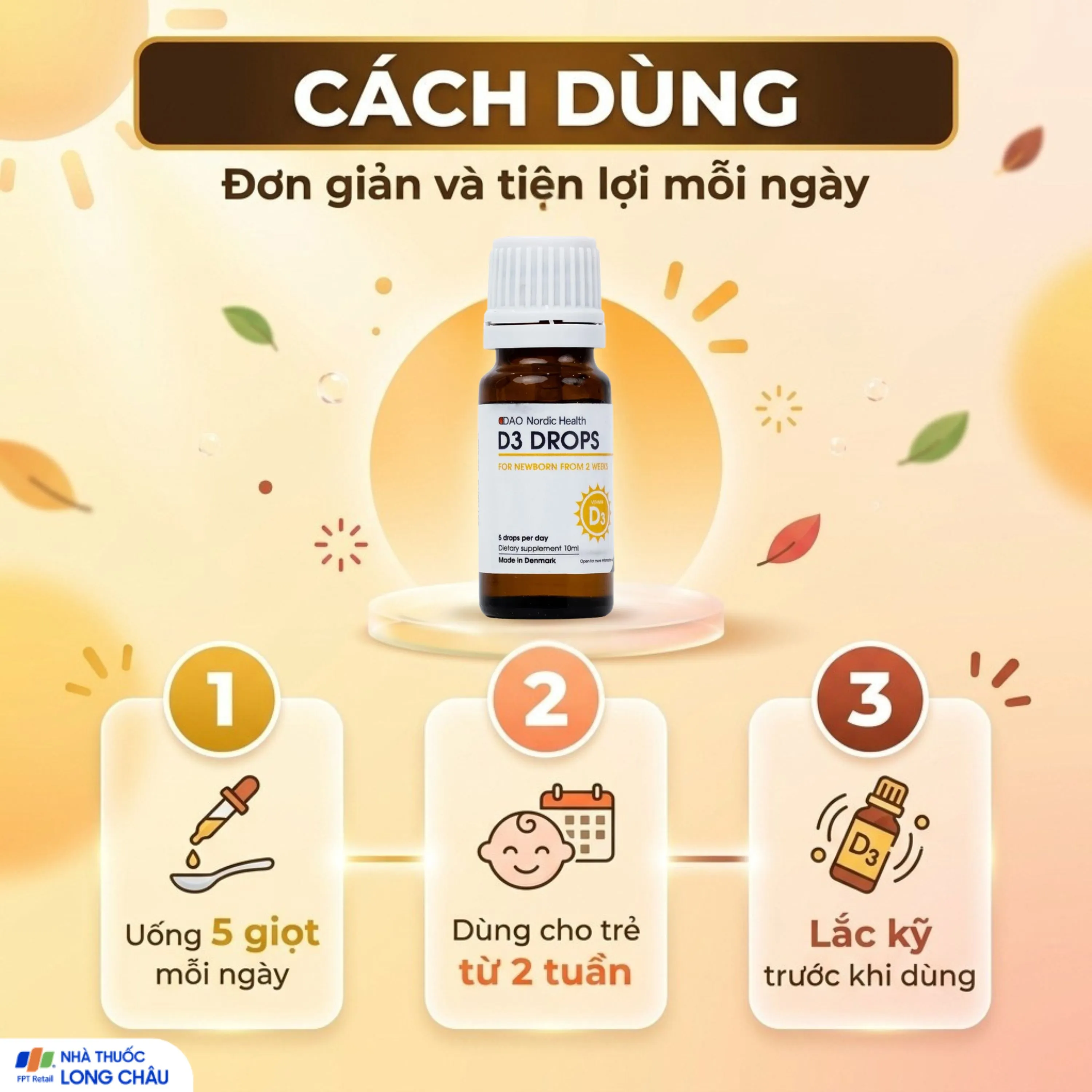 BỔ SUNG VITAMIN D3 HỖ TRỢ XƯƠNG, RĂNG D3 DROPS DAO NORDIC HEALTH 10ML 5
