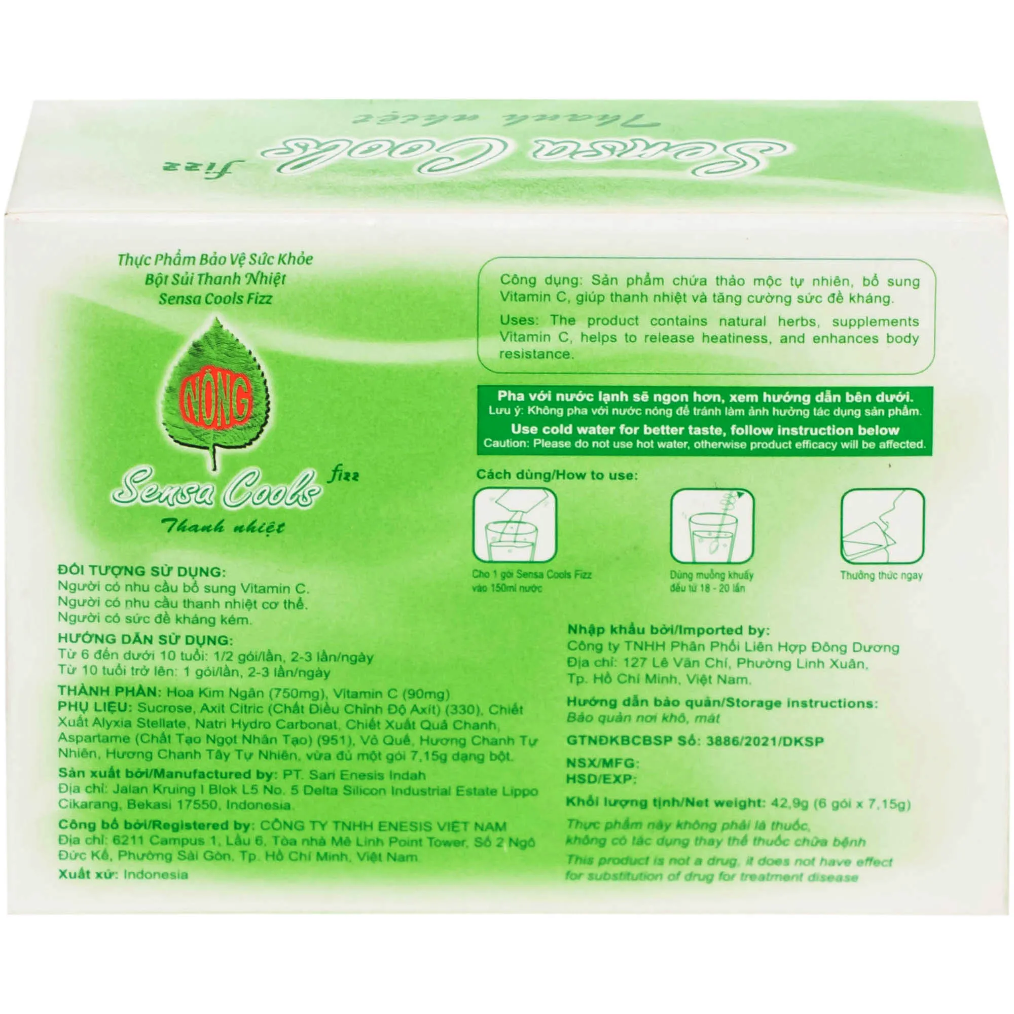 BỘT SỦI THANH NHIỆT SENSA COOLS FIZZ 6 GÓI 4