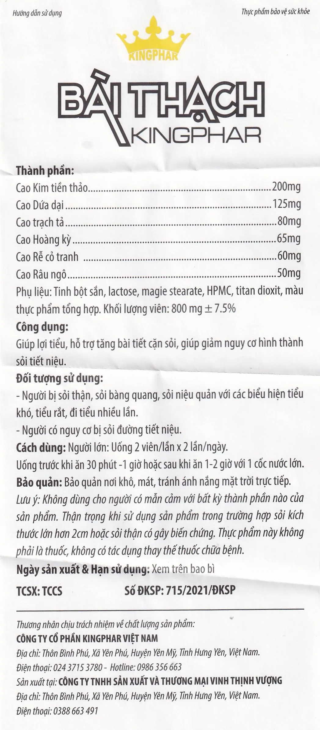 BÀI THẠCH KINGPHAR 60V 14