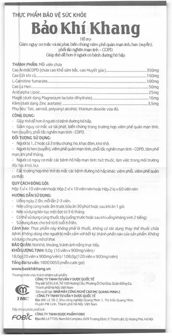 Bảo Khí Khang hỗ trợ các bệnh đường hô hấp hộp 2 lọ x 60 viên 17