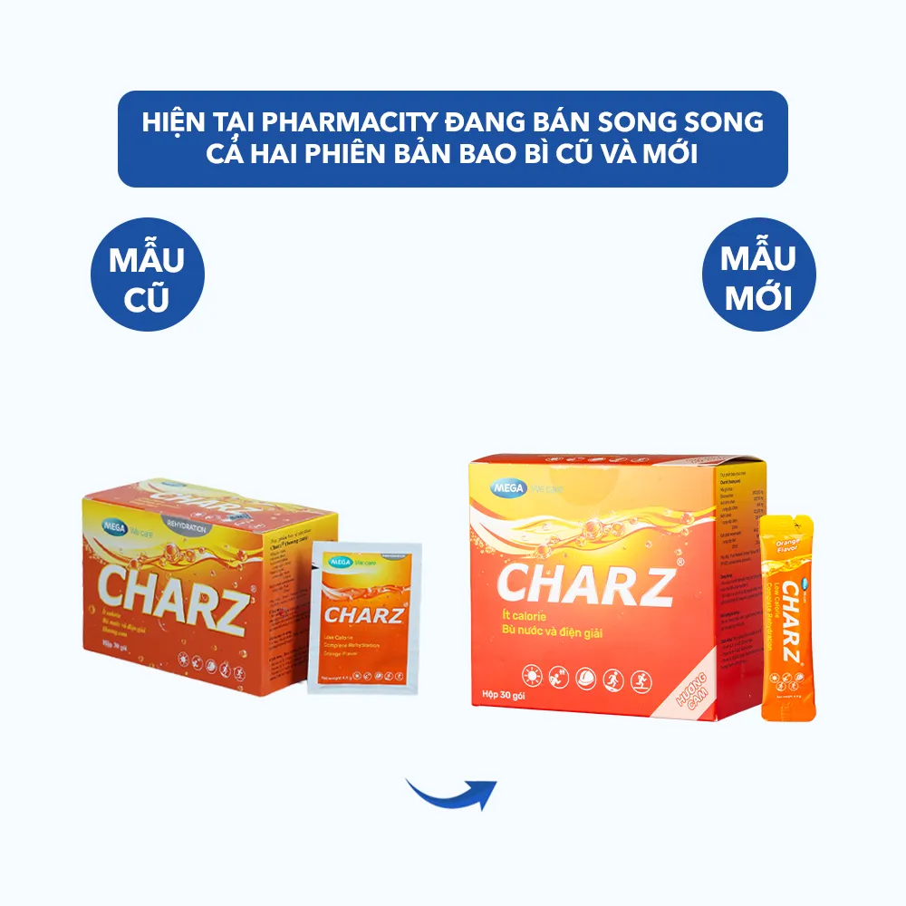 Bột Charz (hương cam) (Hộp 30 gói) giúp bù nước và chất điện giải 3
