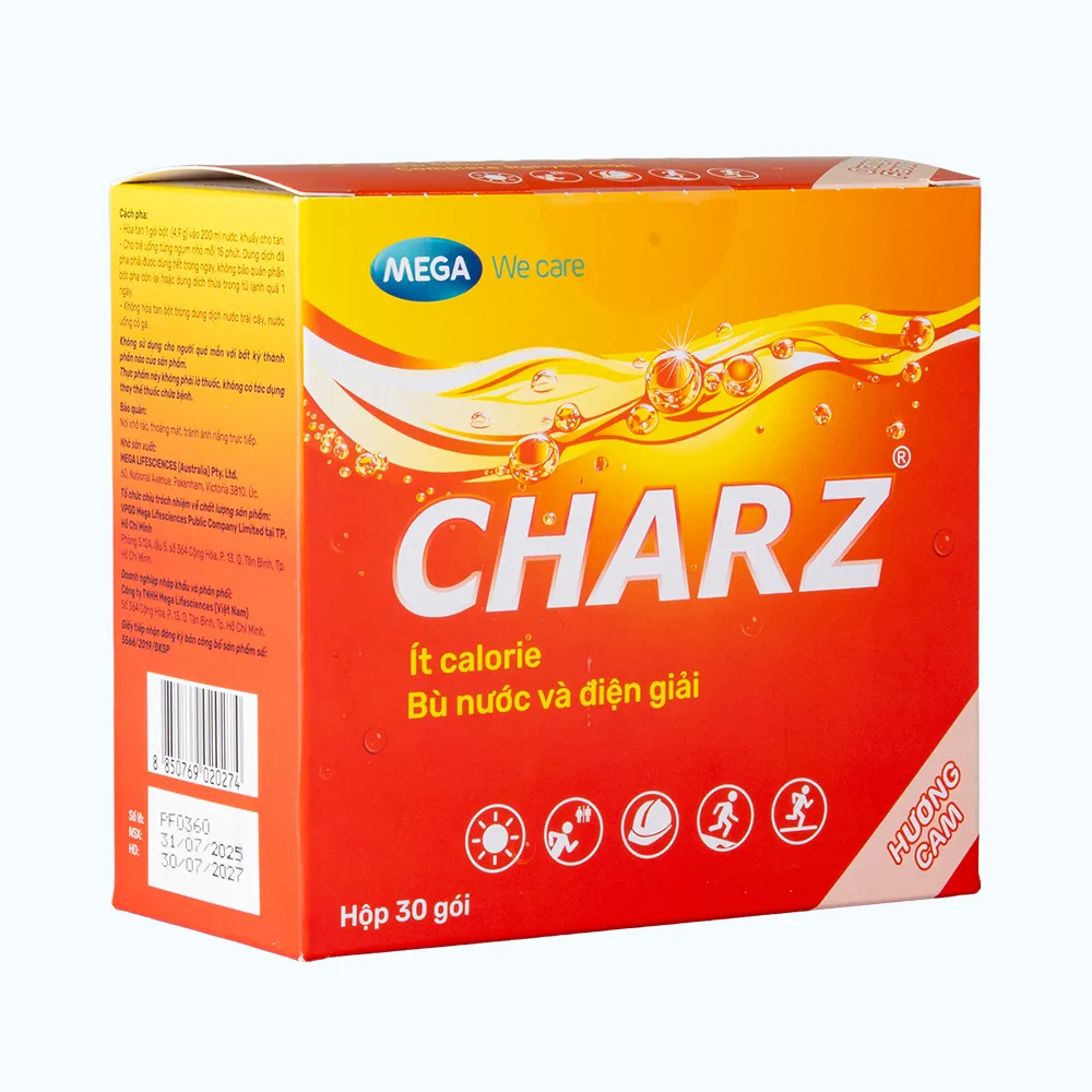Bột Charz (hương cam) (Hộp 30 gói) giúp bù nước và chất điện giải 5