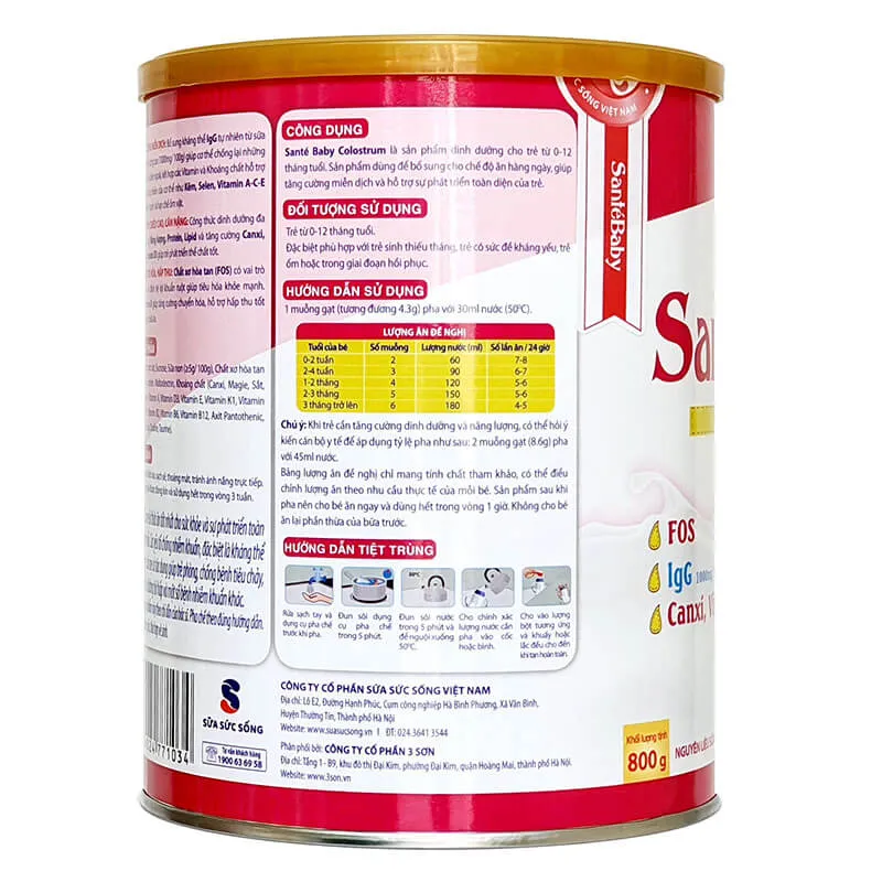 Bột sữa non Sante Baby nâng cao sức đề kháng cho trẻ từ 0 Đến 12 Tháng Tuổi (400g) 3