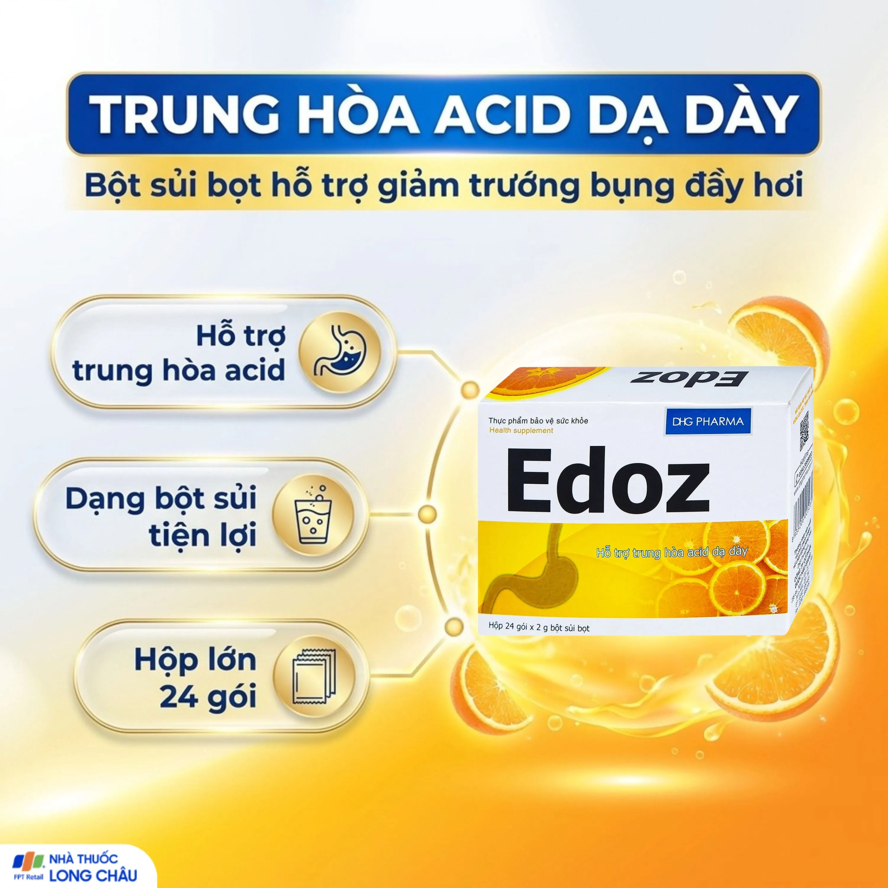 BỘT SỦI BỌT HỖ TRỢ TRUNG HÒA ACID DẠ DÀY EDOZ DHG 24 GÓI X 2G 2