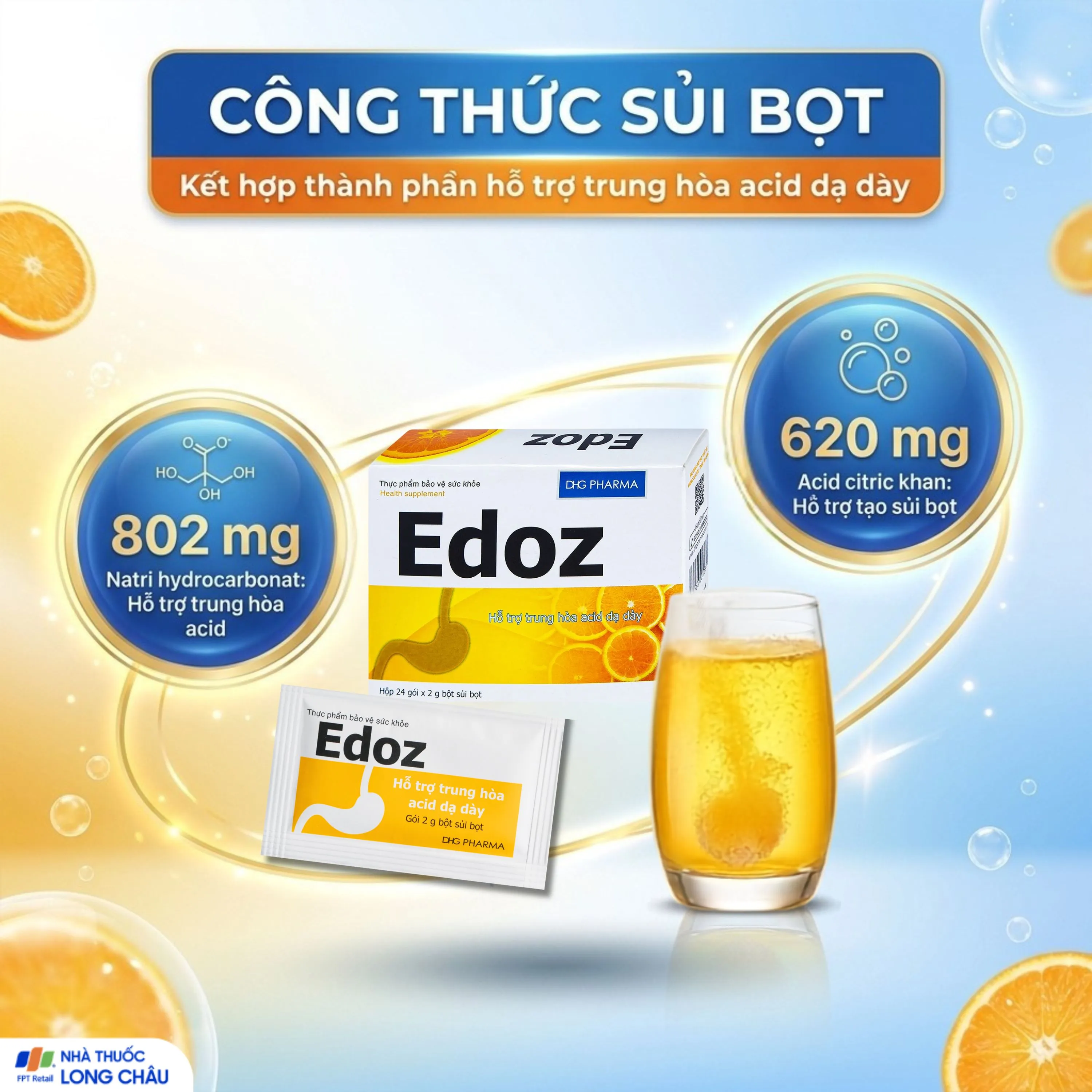 BỘT SỦI BỌT HỖ TRỢ TRUNG HÒA ACID DẠ DÀY EDOZ DHG 24 GÓI X 2G 3