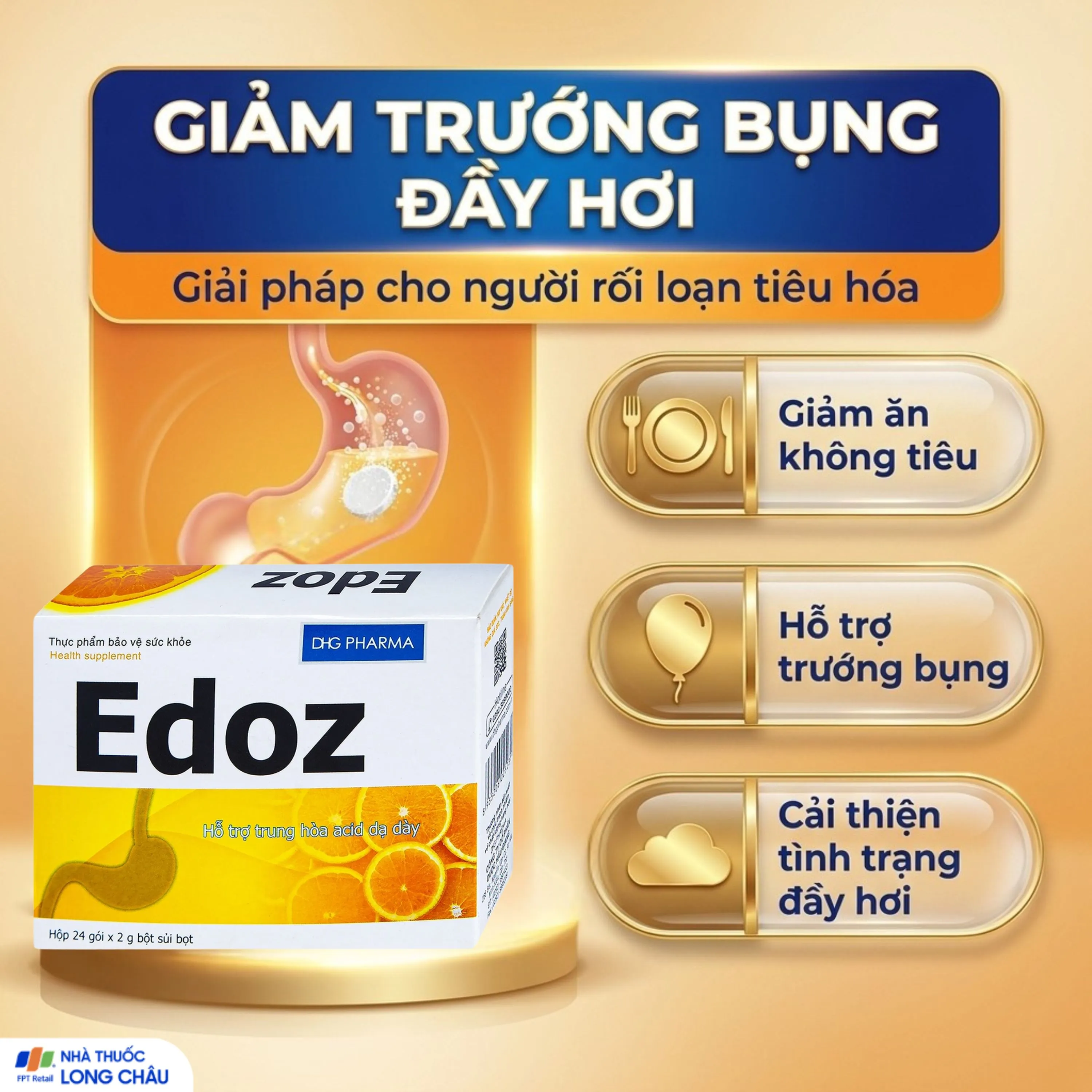 BỘT SỦI BỌT HỖ TRỢ TRUNG HÒA ACID DẠ DÀY EDOZ DHG 24 GÓI X 2G 4
