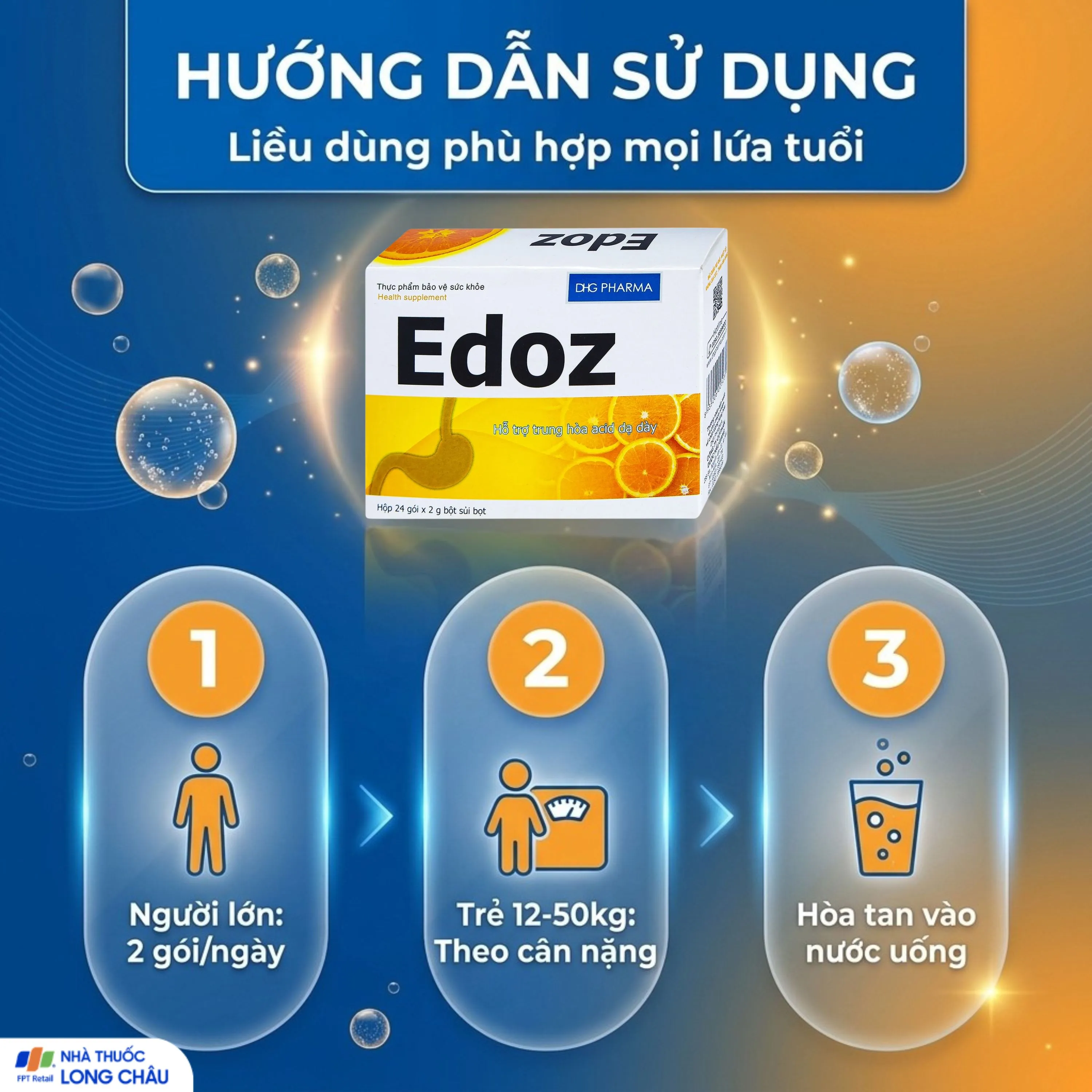 BỘT SỦI BỌT HỖ TRỢ TRUNG HÒA ACID DẠ DÀY EDOZ DHG 24 GÓI X 2G 5
