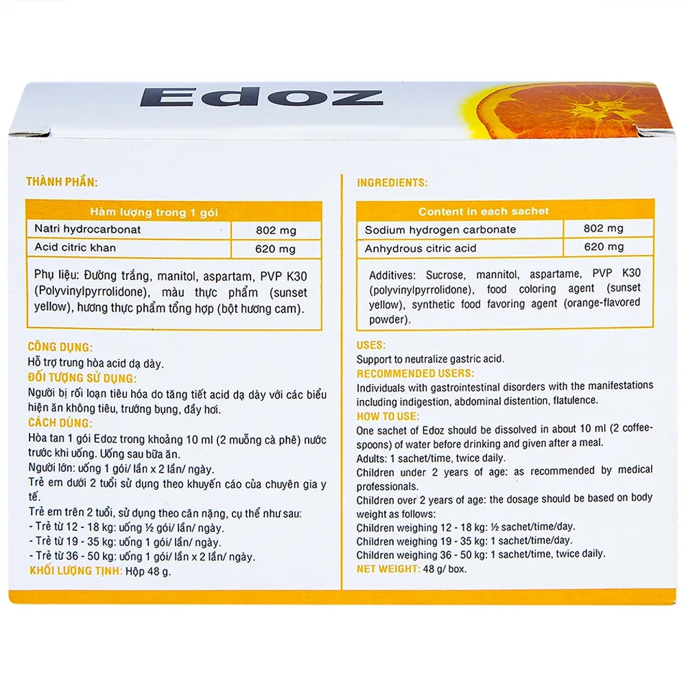 BỘT SỦI BỌT HỖ TRỢ TRUNG HÒA ACID DẠ DÀY EDOZ DHG 24 GÓI X 2G 8