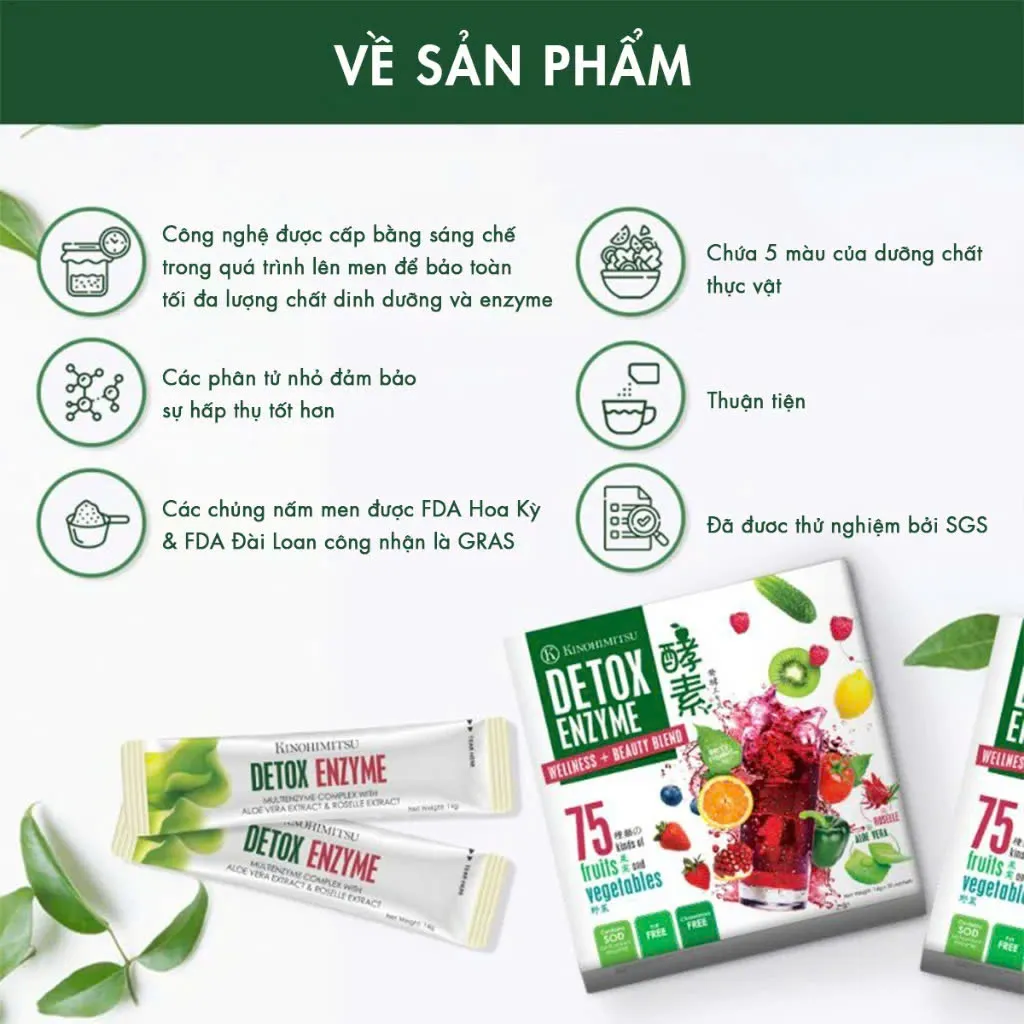 Bột uống thải độc, kiểm soát cân nặng Kinohimitsu Detox Enzyme (14g X 30 gói) 8