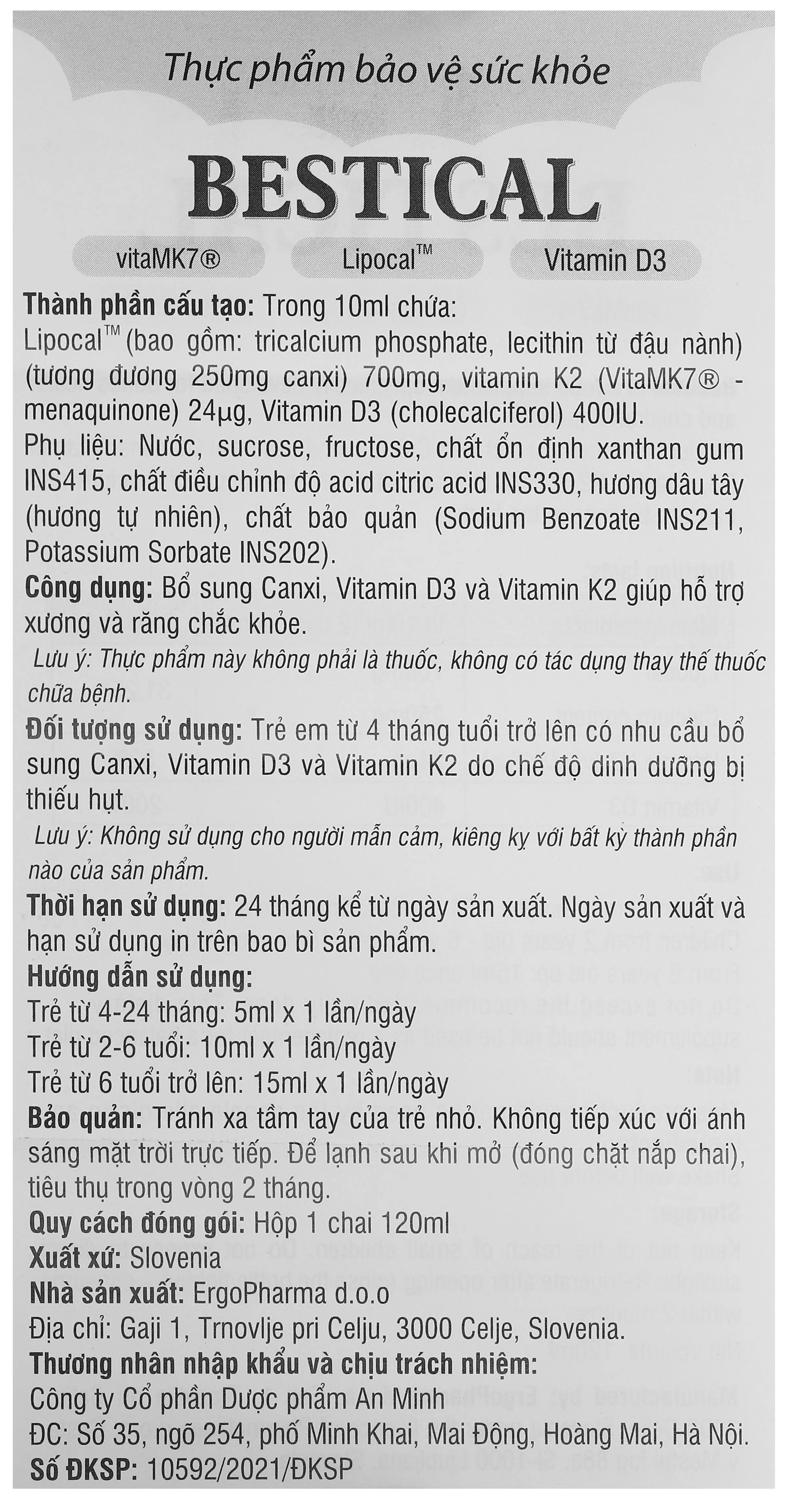 Bestical bổ sung canxi; hỗ trợ xương, răng chắc khỏe chai 120 ml 24