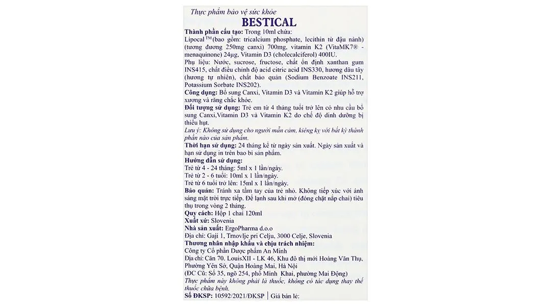 Bestical bổ sung canxi; hỗ trợ xương, răng chắc khỏe chai 120 ml 9