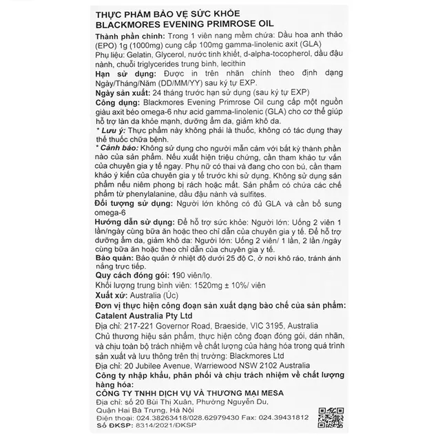 Blackmores Evening Primrose Oil - Viên uống hỗ trợ làn da khỏe mạnh, dưỡng ẩm da, giảm khô da (190 viên) 6