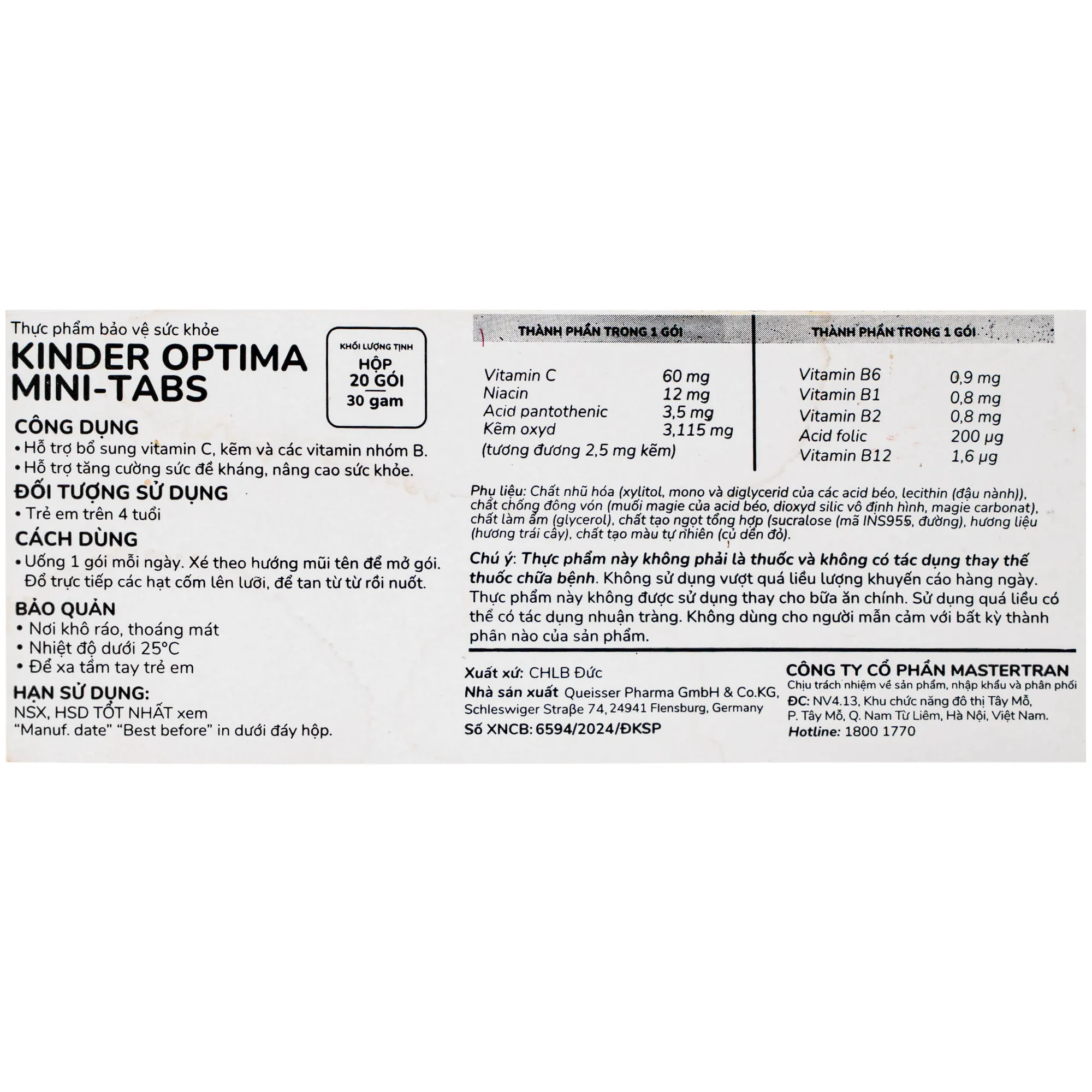 CỐM BỔ SUNG CÁC VITAMIN, GIÚP TĂNG SỨC ĐỀ KHÁNG CHO TRẺ DOPPELHERZ AKTIV KINDER OPTIMA MINI-TABS 20 GÓI 13