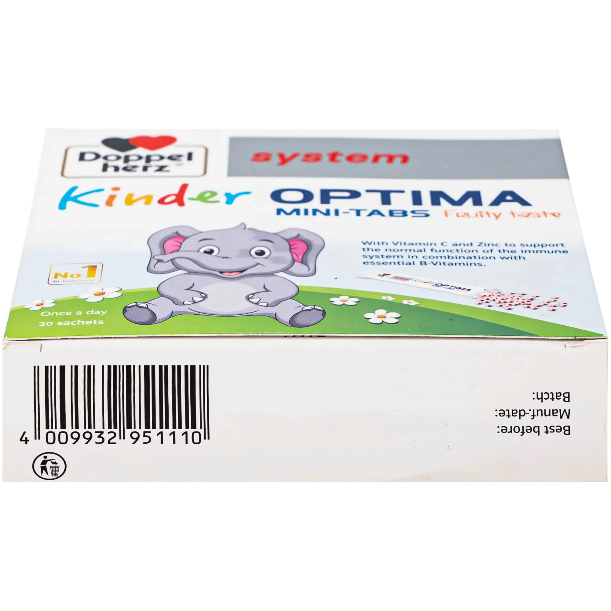 CỐM BỔ SUNG CÁC VITAMIN, GIÚP TĂNG SỨC ĐỀ KHÁNG CHO TRẺ DOPPELHERZ AKTIV KINDER OPTIMA MINI-TABS 20 GÓI 10