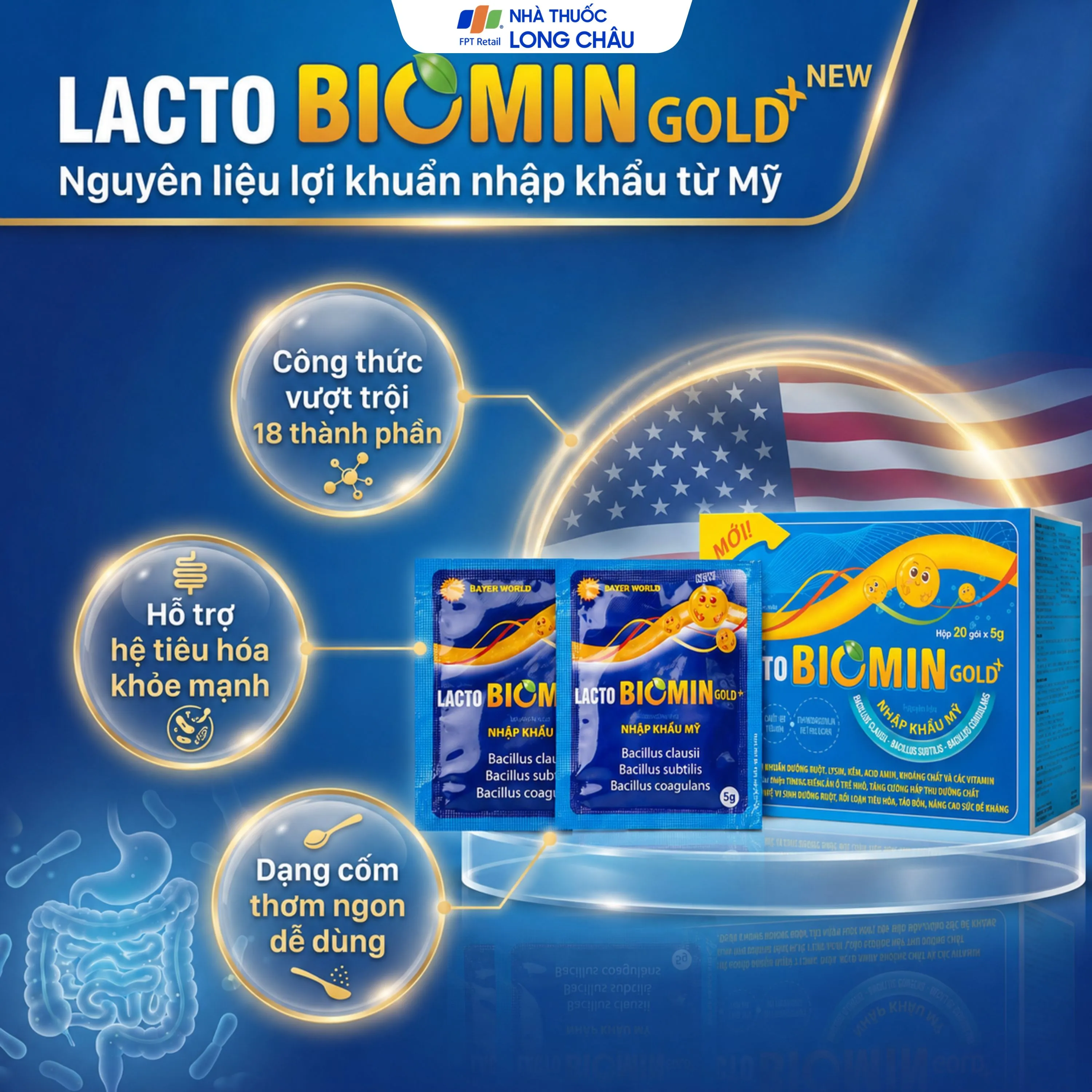 CỐM VI SINH BỔ SUNG LỢI KHUẨN ĐƯỜNG RUỘT LACTO BIOMIN GOLD+ NEW HDPHARMA 20 GÓI X 5G 2