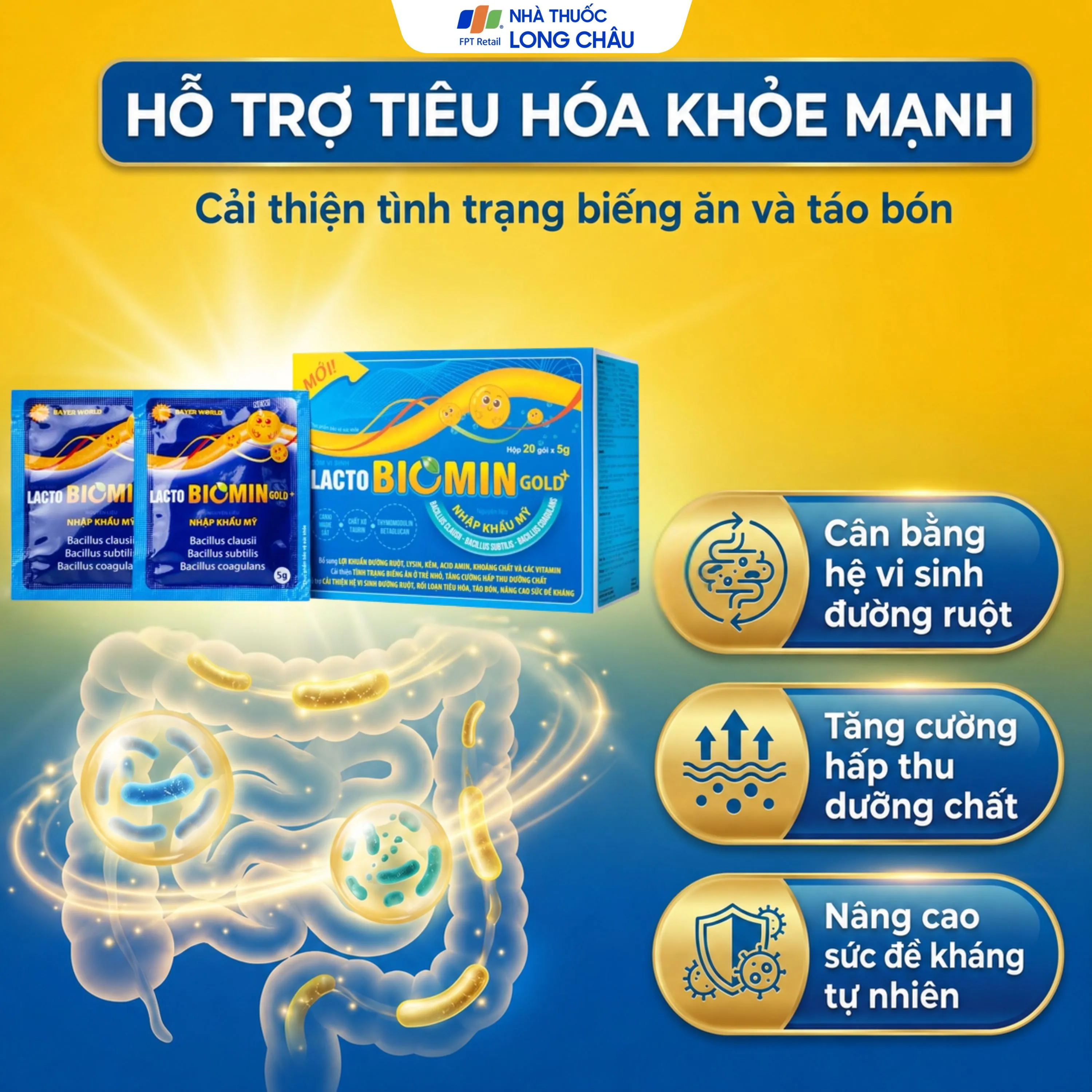 CỐM VI SINH BỔ SUNG LỢI KHUẨN ĐƯỜNG RUỘT LACTO BIOMIN GOLD+ NEW HDPHARMA 20 GÓI X 5G 3