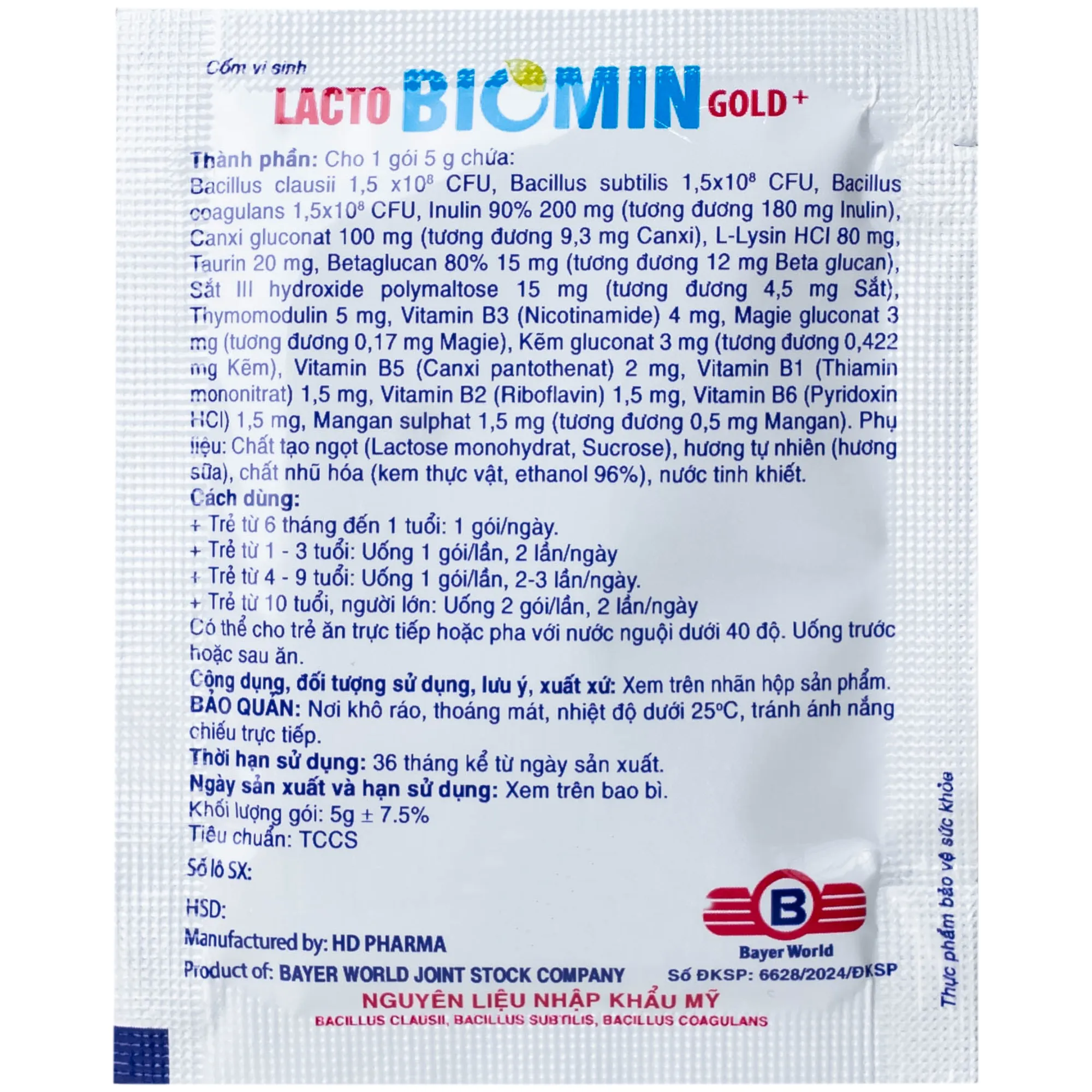 CỐM VI SINH BỔ SUNG LỢI KHUẨN ĐƯỜNG RUỘT LACTO BIOMIN GOLD+ NEW HDPHARMA 20 GÓI X 5G 12