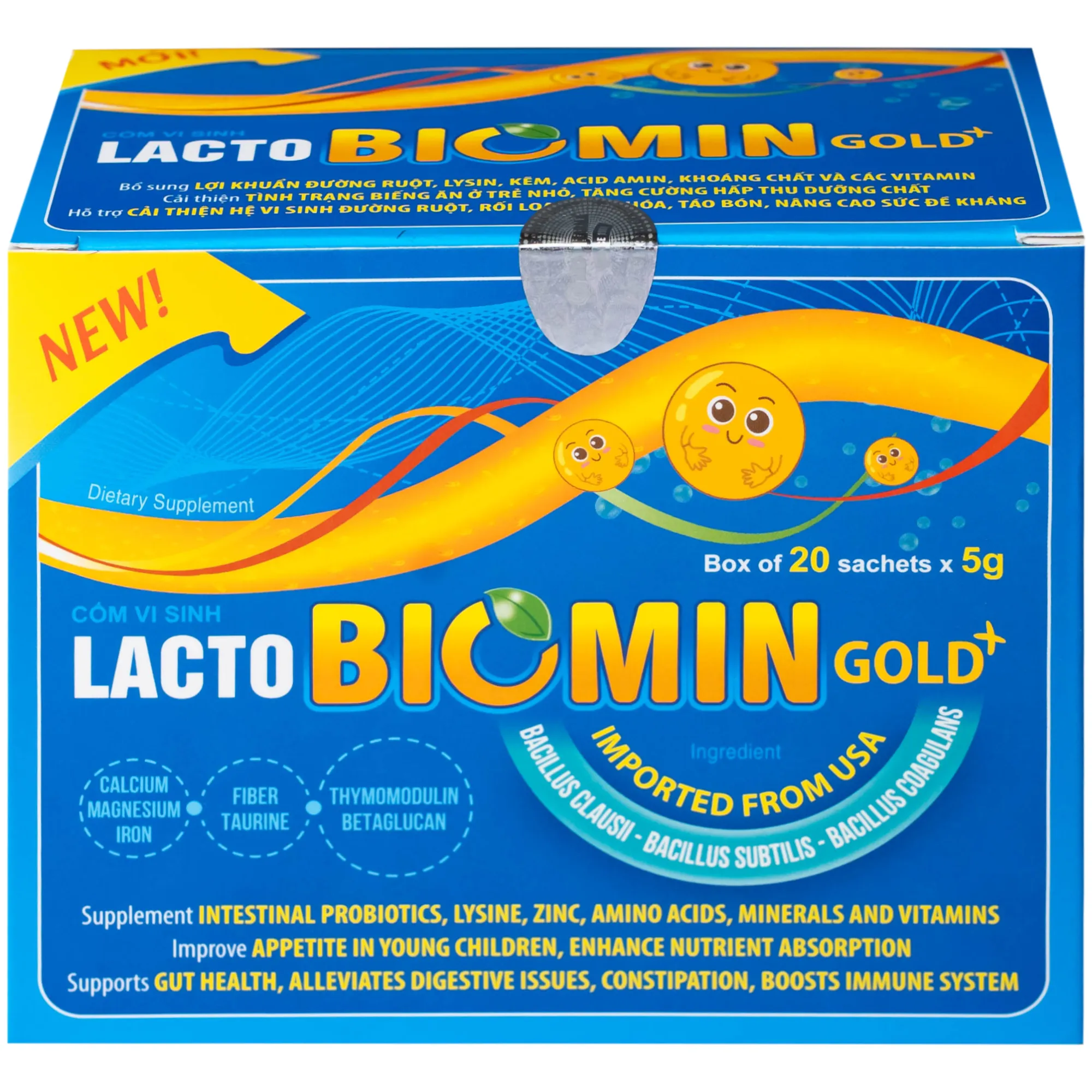 CỐM VI SINH BỔ SUNG LỢI KHUẨN ĐƯỜNG RUỘT LACTO BIOMIN GOLD+ NEW HDPHARMA 20 GÓI X 5G 8