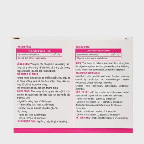 Cốm Ybio DHG PHARMA (hộp 24 gói) giúp bổ sung lợi khuẩn đương ruột 3