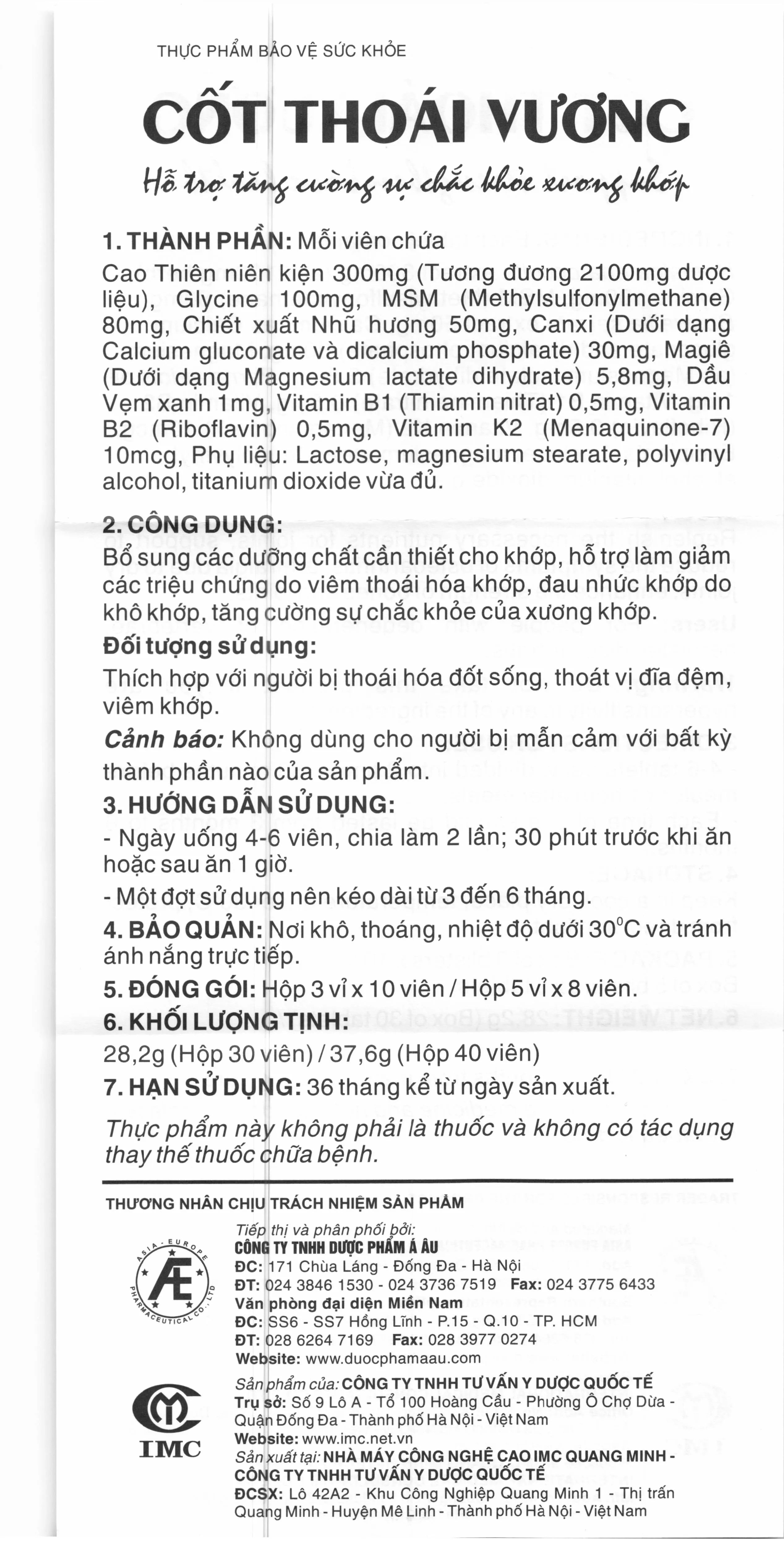 Thực phẩm bảo vệ sức khoẻ: Cốt Thoái Vương 10