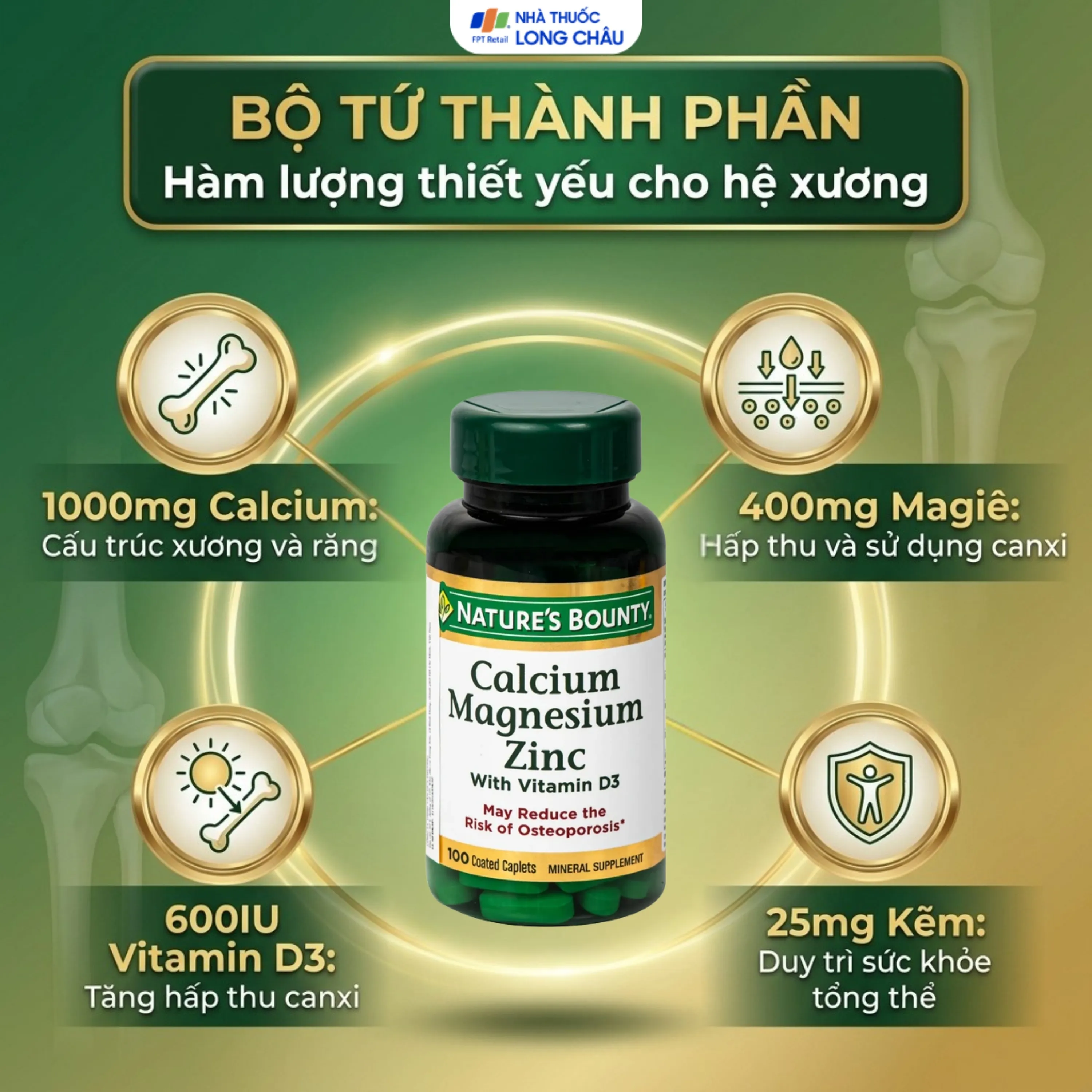 CALCIUM MAGNESIUM ZINC NATURES BOUNTY 100V 3
