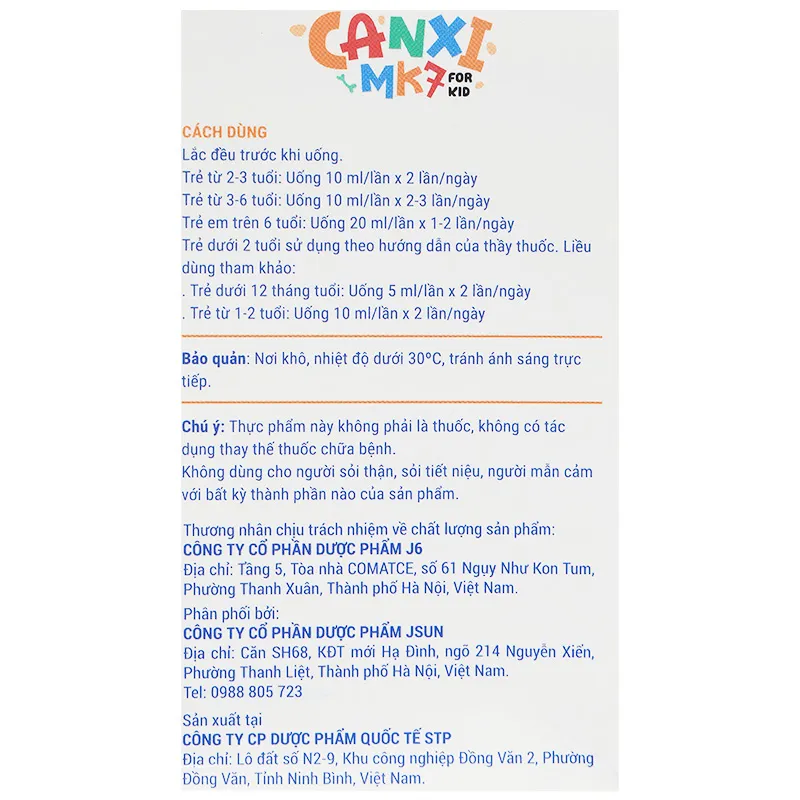 Canxi MK7 for Kid hộp 20 ống x 10ml 12