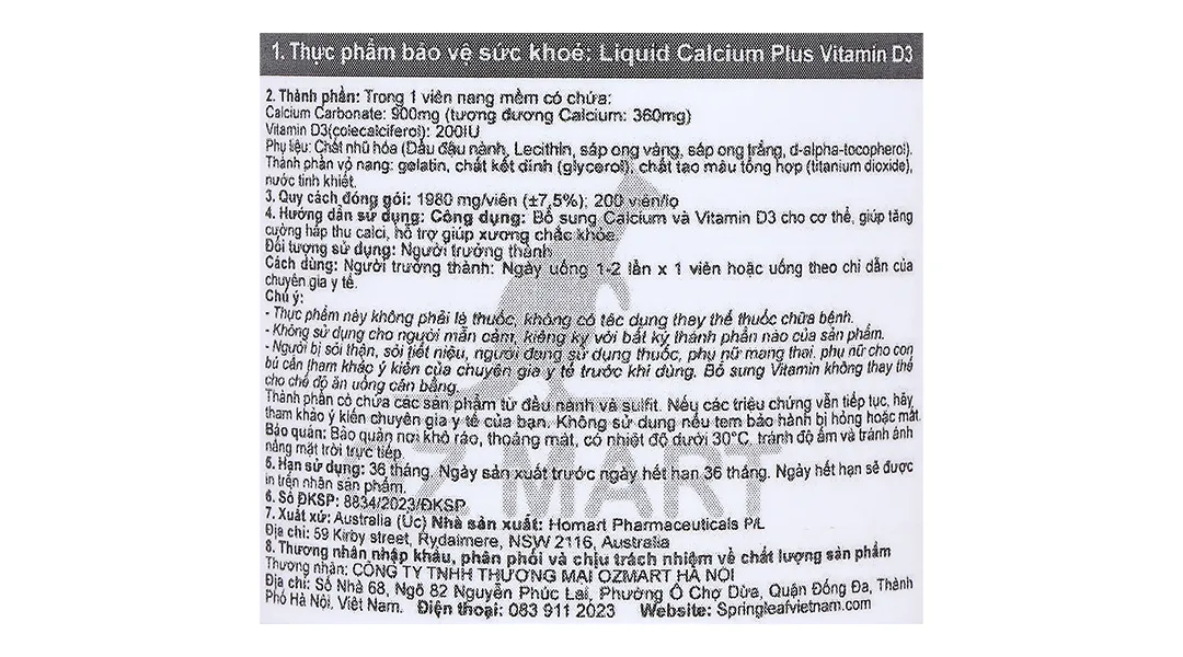 Thực phẩm bảo vệ sức khoẻ: Liquid Calcium Plus Vitamin D3 12
