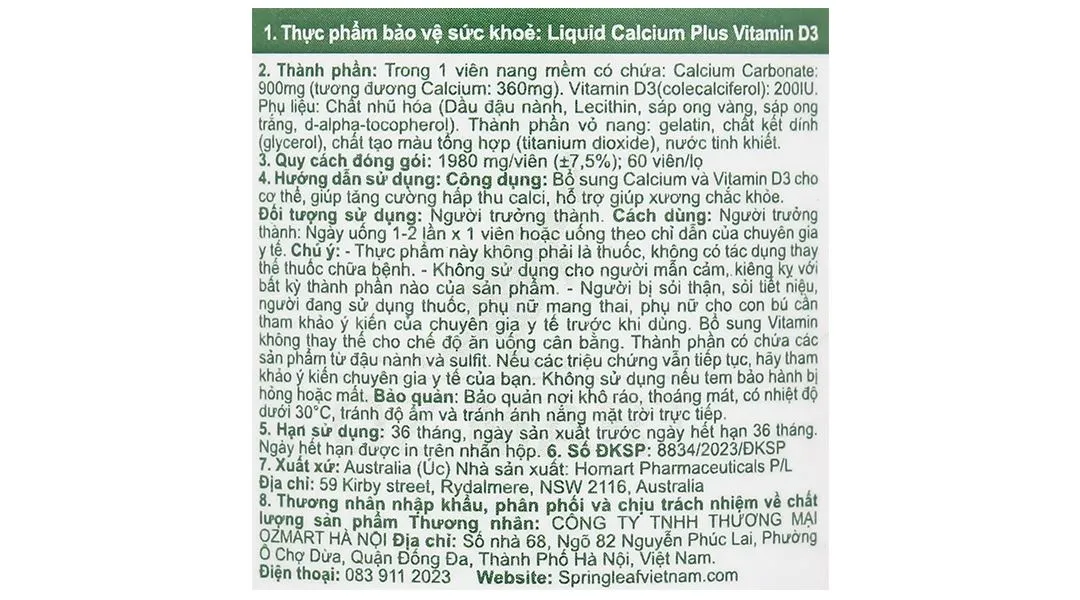 Thực phẩm bảo vệ sức khoẻ: Liquid Calcium Plus Vitamin D3 7