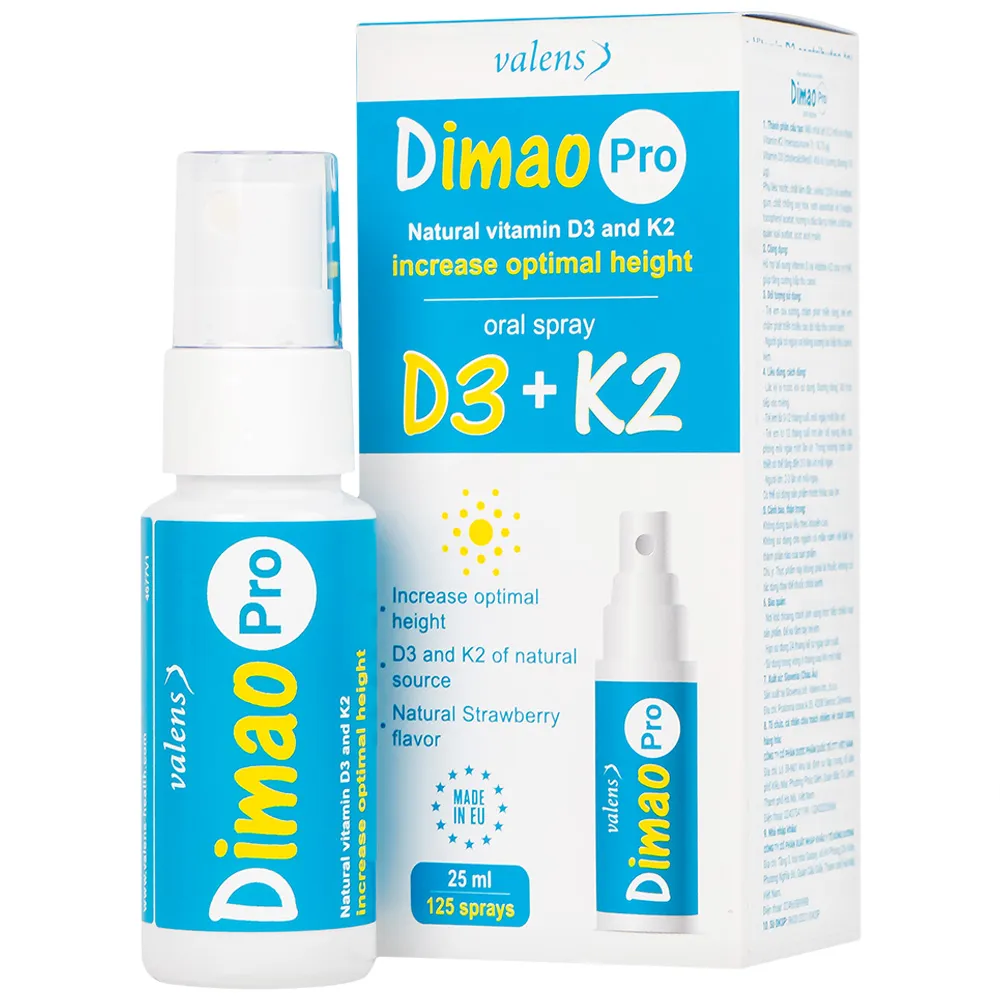 CHAI XỊT GIÚP TĂNG CƯỜNG HẤP THU CANXI DIMAO PRO ORAL SPRAY D3 + K2 VALENS 25ML