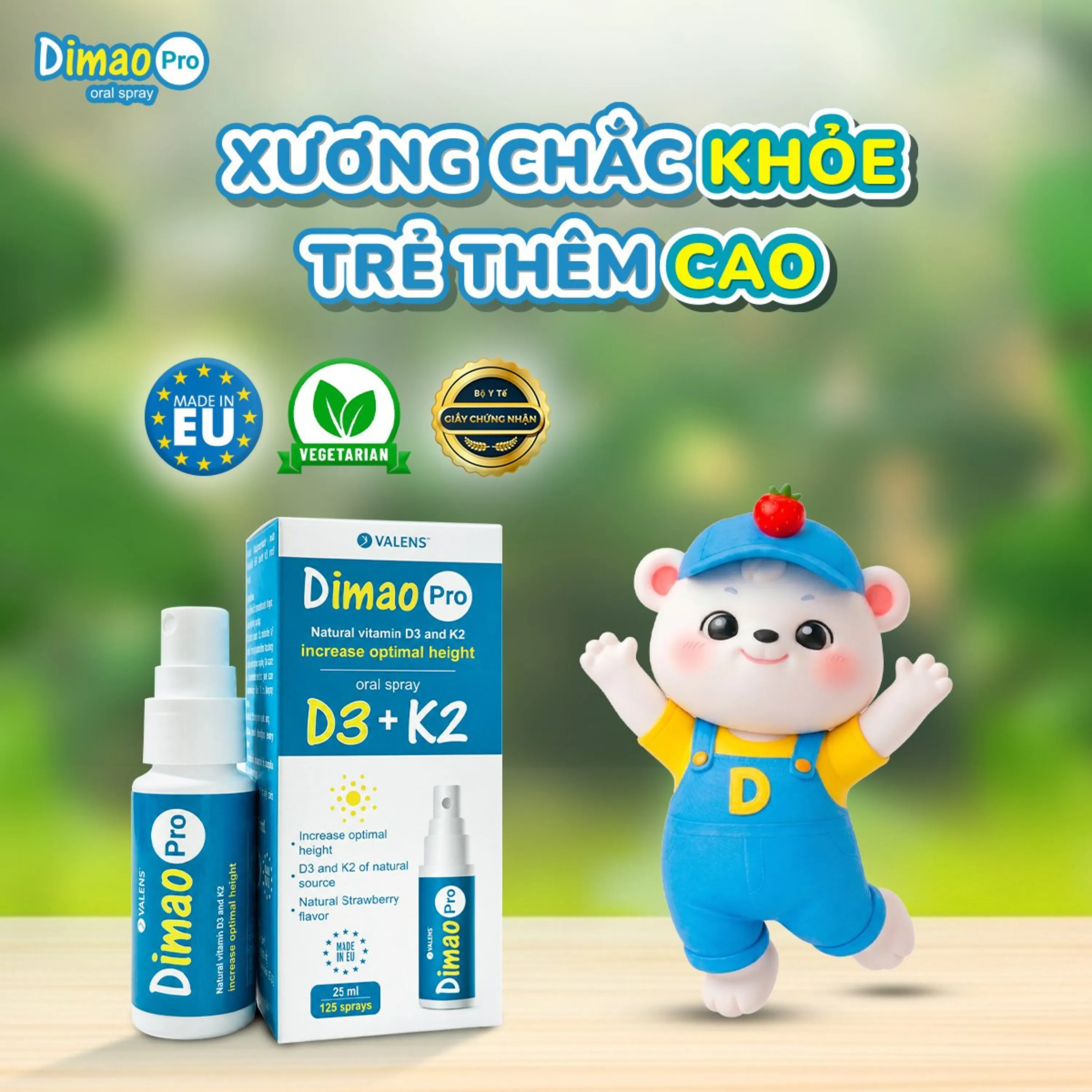 CHAI XỊT GIÚP TĂNG CƯỜNG HẤP THU CANXI DIMAO PRO ORAL SPRAY D3 + K2 VALENS 25ML 2
