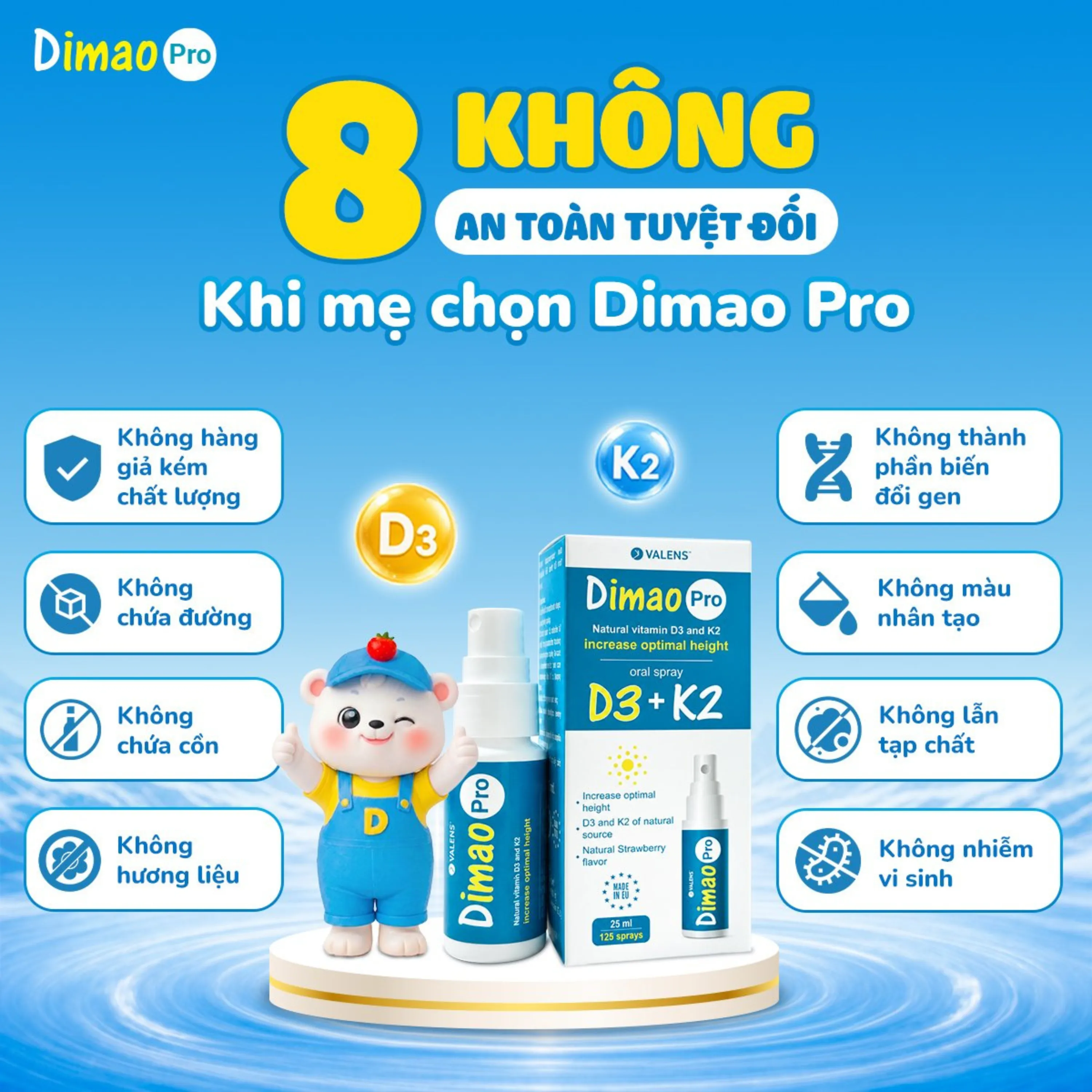 CHAI XỊT GIÚP TĂNG CƯỜNG HẤP THU CANXI DIMAO PRO ORAL SPRAY D3 + K2 VALENS 25ML 6
