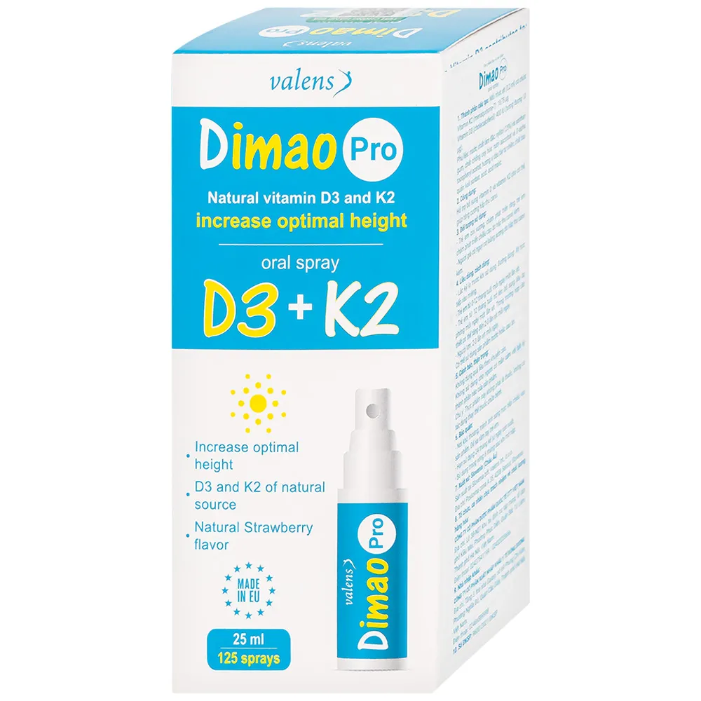 CHAI XỊT GIÚP TĂNG CƯỜNG HẤP THU CANXI DIMAO PRO ORAL SPRAY D3 + K2 VALENS 25ML 8