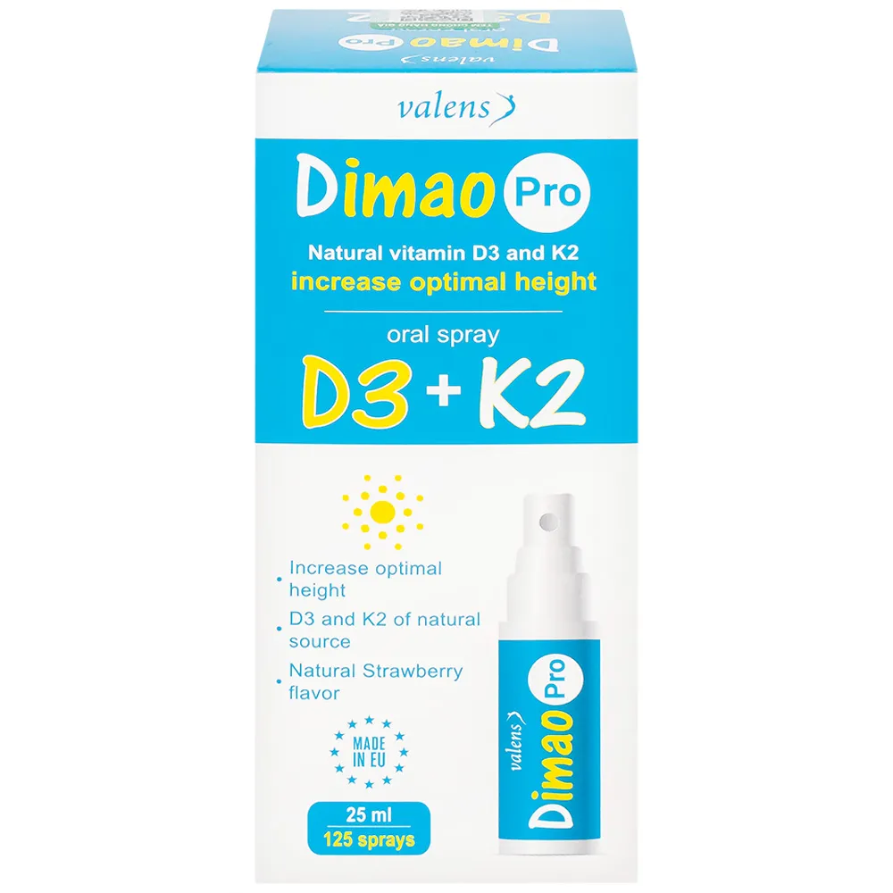 CHAI XỊT GIÚP TĂNG CƯỜNG HẤP THU CANXI DIMAO PRO ORAL SPRAY D3 + K2 VALENS 25ML 9