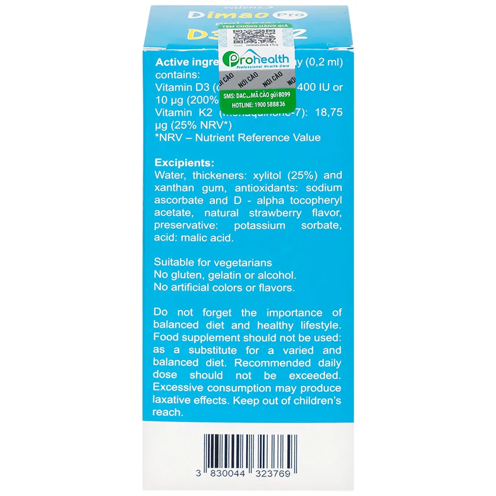 CHAI XỊT GIÚP TĂNG CƯỜNG HẤP THU CANXI DIMAO PRO ORAL SPRAY D3 + K2 VALENS 25ML 10