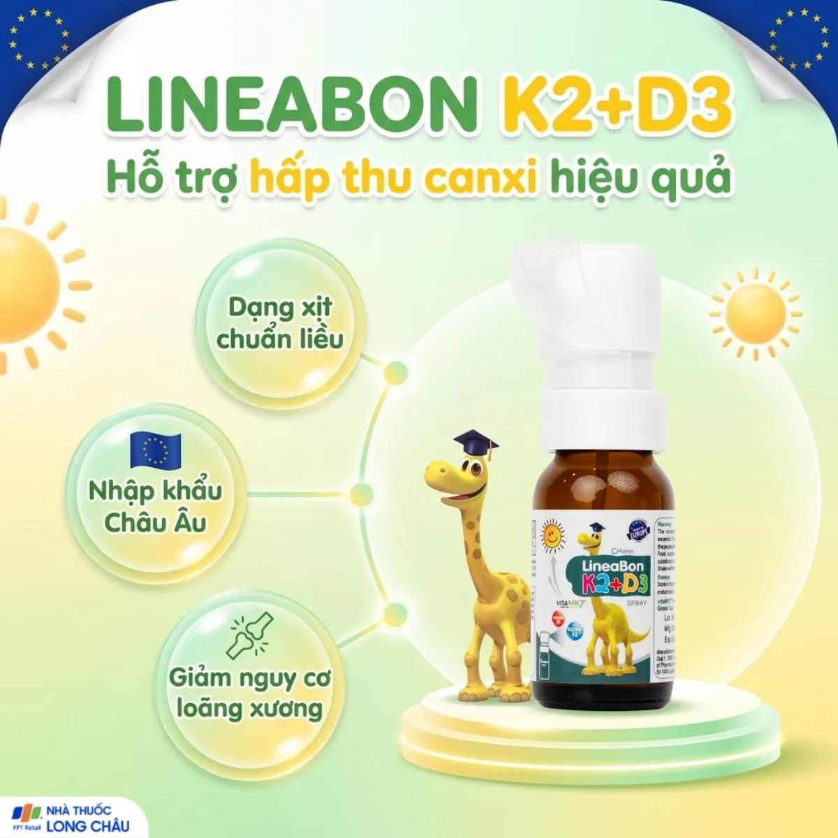 CHAI XỊT HỖ TRỢ HẤP THỤ CANXI LINEABON K2+D3 ERGOPHARMA 10ML 2