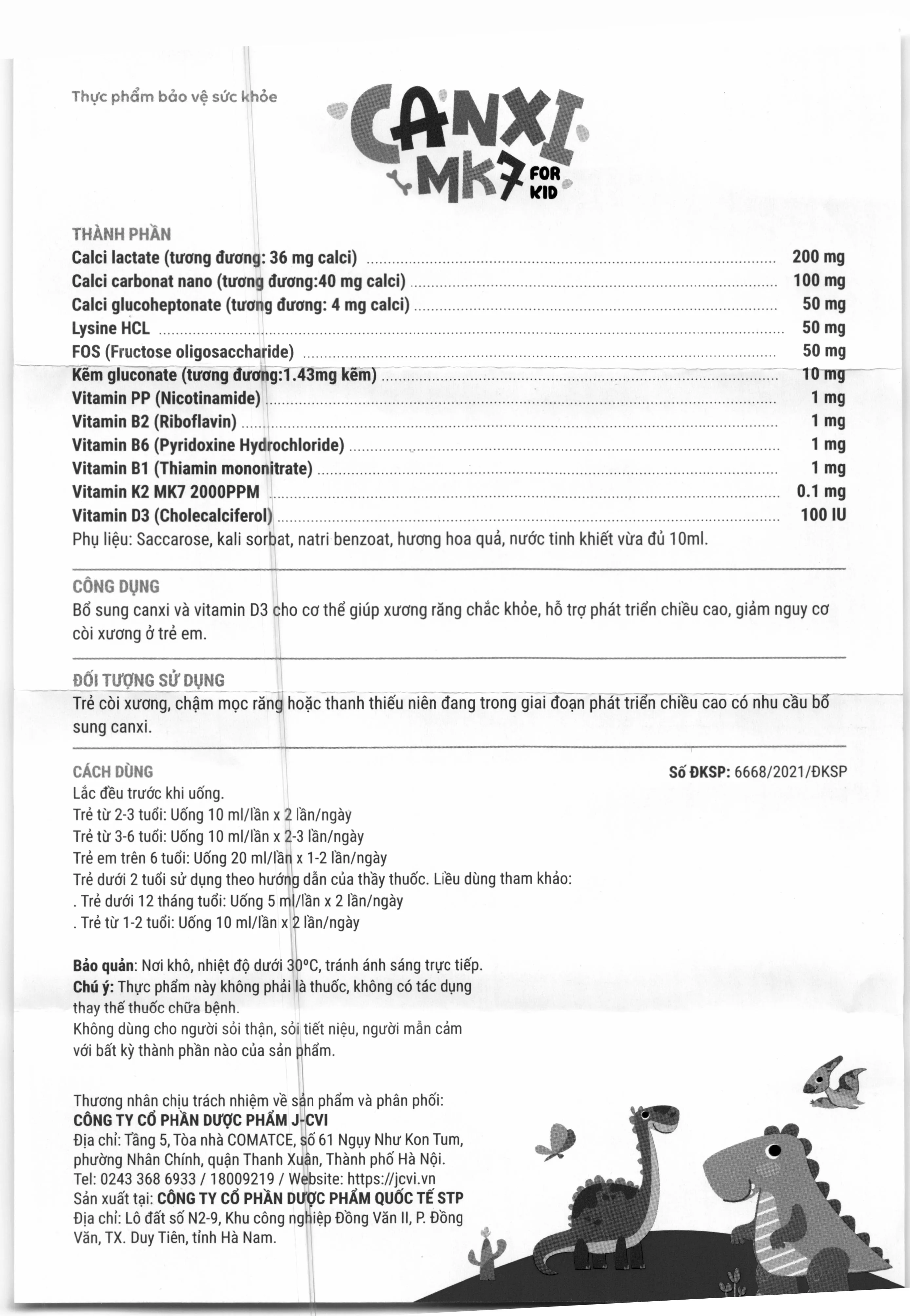 Combo 2 hộp Canxi MK7 for Kid hộp 20 ống x 10ml 12