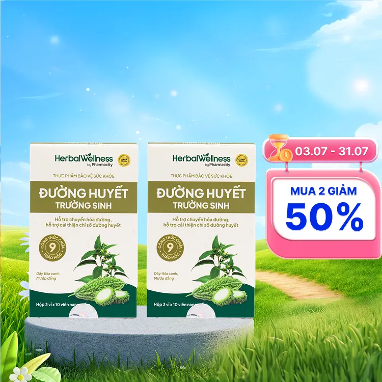 Combo 2 hộp Viên uống Herbal Wellness Đường Huyết Trường Sinh hỗ trợ chuyển hóa đường (Hộp 30 viên)