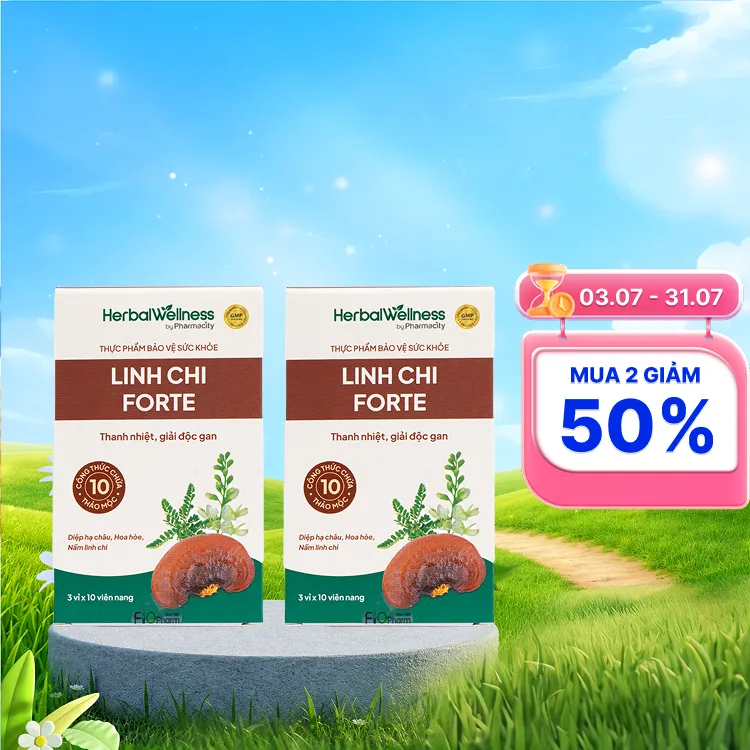 Combo 2 Hộp Viên uống Herbal Wellness Linh Chi Forte hỗ trợ thanh nhiệt, tăng cường chức năng gan (Hộp 30 viên)