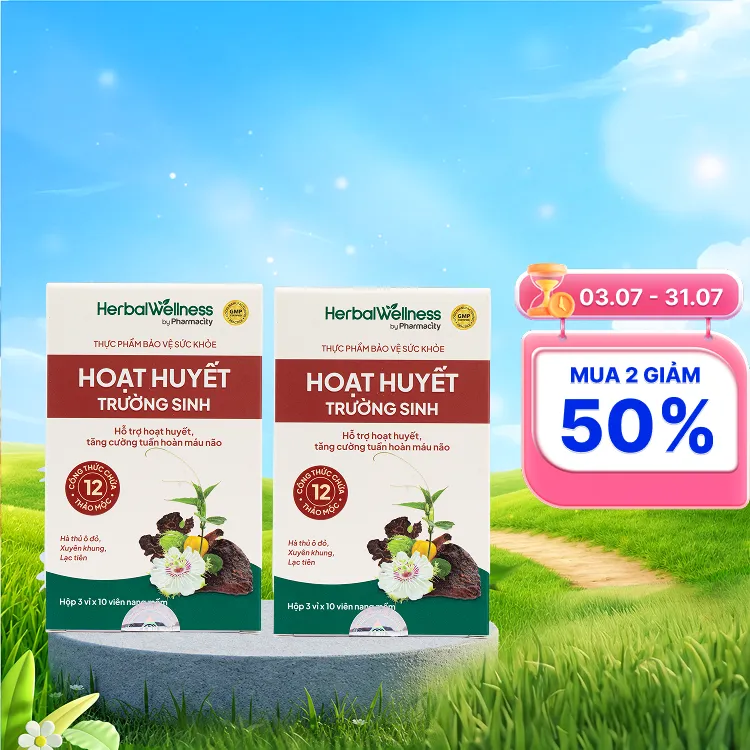Combo 2 hộp Viên uống Herbal Wellness Hoạt Huyết Trường Sinh hỗ trợ hoạt huyết, tuần hoàn máu não (Hộp 30 viên)